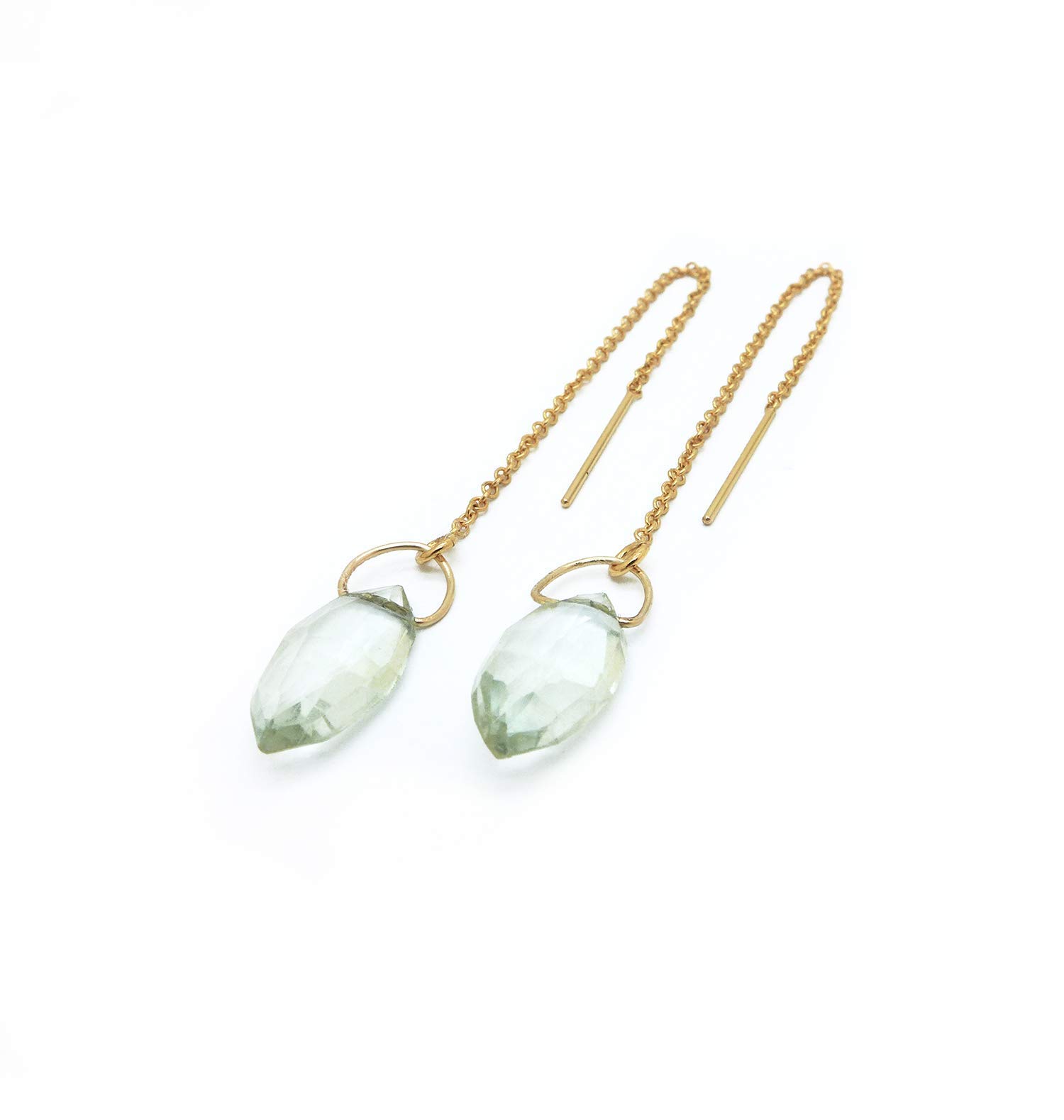 Prasiolite Green Amethyst Gold Filled Threader Dangle Earrings for Women | Elegant Gemstone Jewelry for Parties, Weddings & Everyday Wear