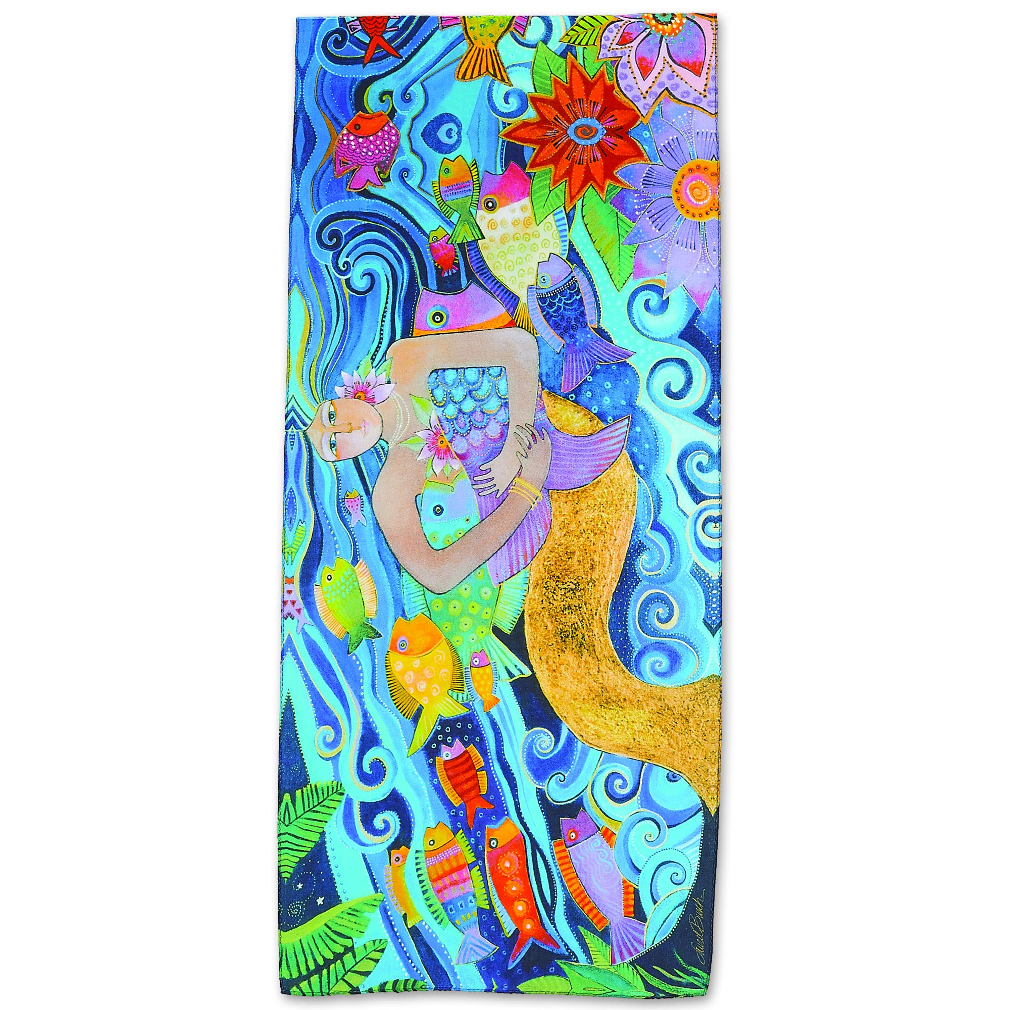 Laurel Burch Women's Artistic Cat & Mermaid Print Fashion Scarf - Elegant Accessory for Casual Wear, Office, and Special Occasions