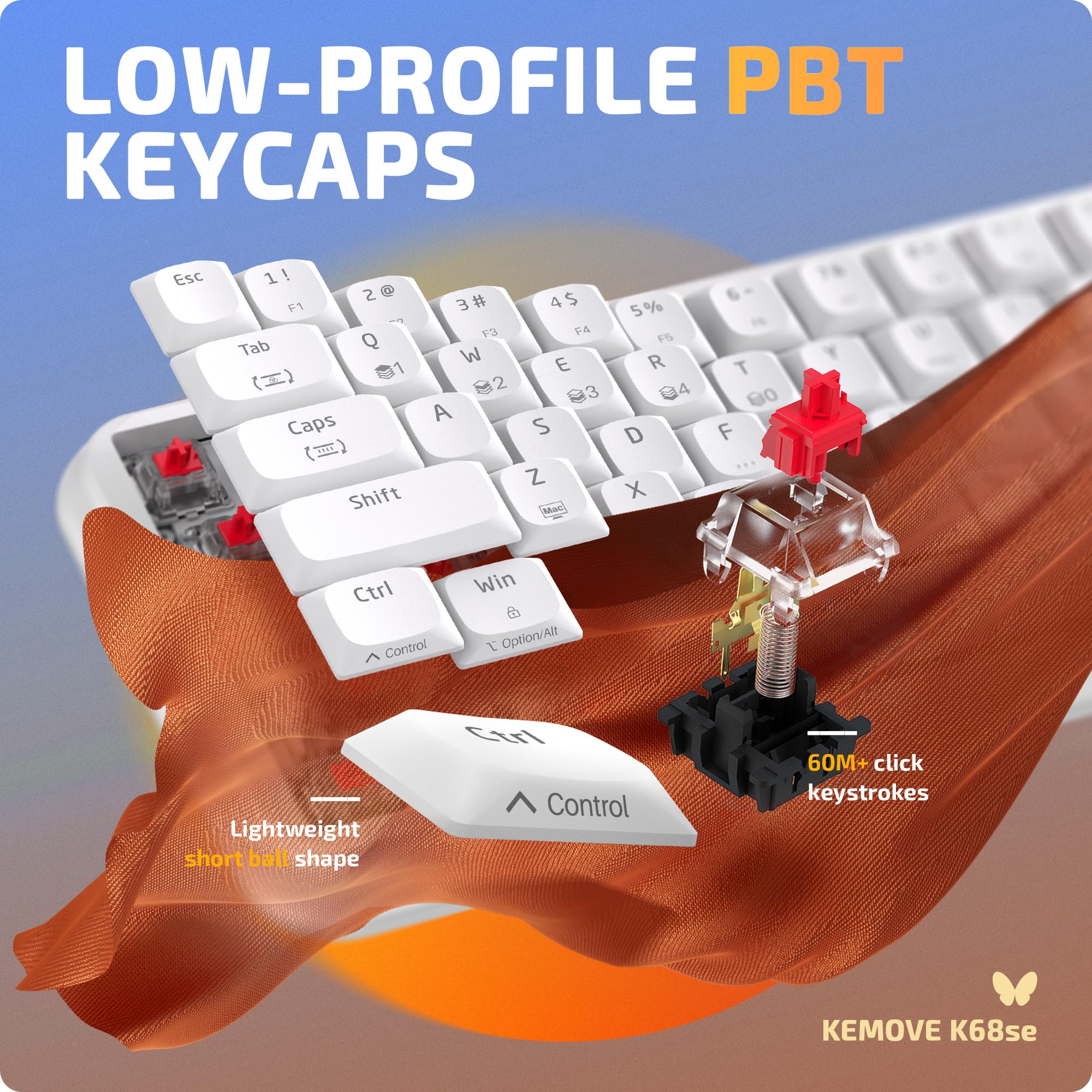 KEMOVE K68se 60% Compact RGB Gaming Mechanical Keyboard with Blue Switches - White Backlit Wired Keyboard for PC, Mac, Typing & Esports Gaming