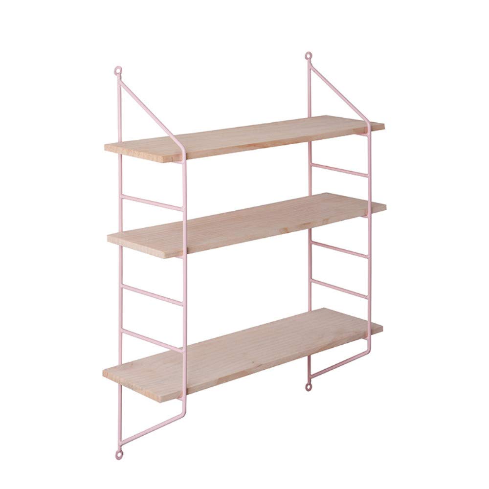 3-Tier Floating Wall Shelves - Rustic Wood Wall Mounted Storage Shelves for Living Room, Bedroom, Kitchen & Bathroom - Decorative Organizer Rack for Home Decor (Pink) - Perfect for Displaying Books, Plants & Decorative Items