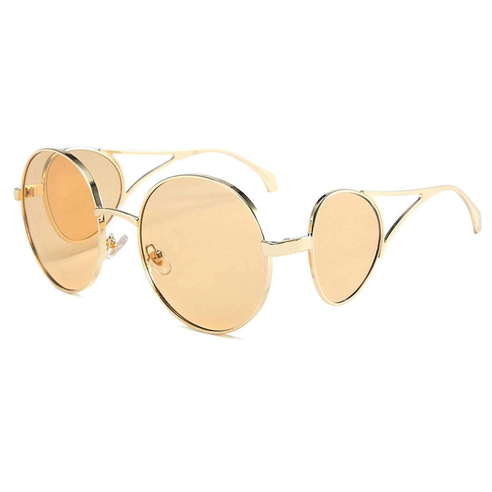 Luxury Vintage Round Sunglasses for Women - Gradient Metal Frame Fashion Sunglasses - Perfect for Beach, Driving, and Outdoor Activities