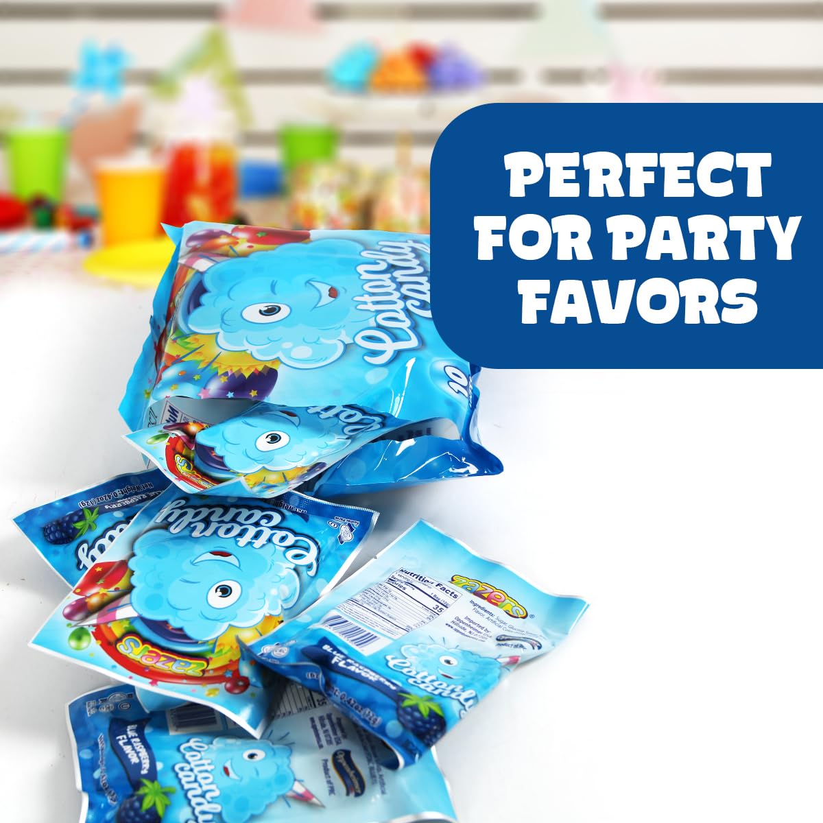 Blue Raspberry Cotton Candy 10 Pack - 0.42oz Individually Wrapped Bags (10 Count) | Kosher, Fluffy Party Favors & Treats for Birthdays, Weddings, Baby Showers & Carnivals | Perfect for Snacking, Gift Baskets & Sweet Table Displays