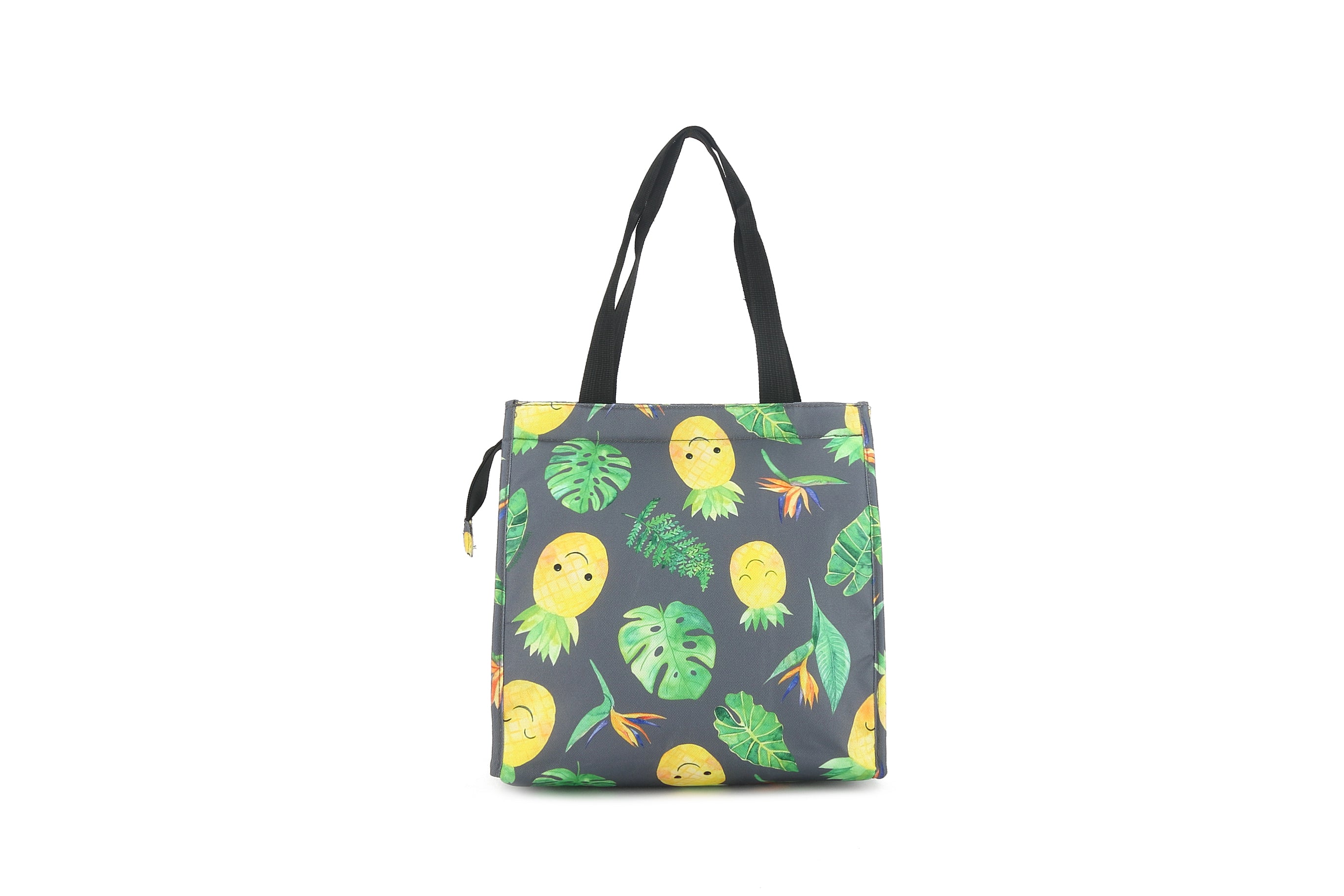 Insulated Lunch Tote Bag - Small Pineapple Monstera Grey Pattern - Perfect for Work, School & Picnics - Leakproof & Thermal Food Container