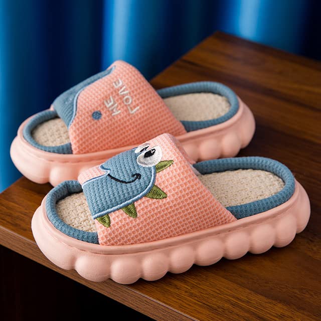 **Adorable Dinosaur House Slippers for Women & Kids - Soft Cotton Linen Indoor Slides with Thick EVA Non-Slip Sole - Cozy Home Footwear for Relaxing, Lounging & Playtime**