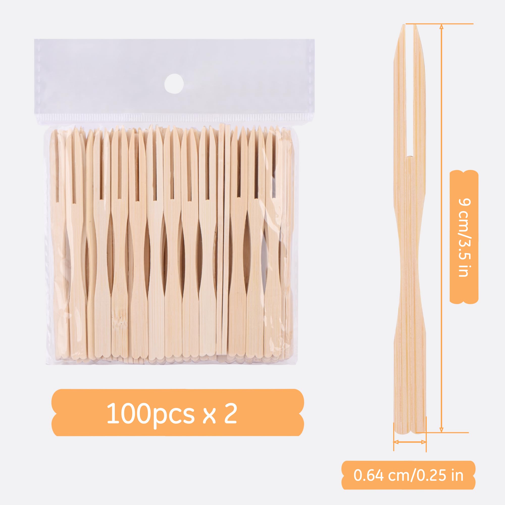 200 Pack 3.5 Inch Natural Bamboo Cocktail Forks - Eco-Friendly Appetizer Toothpicks for Party, Catering, Dessert & Fruit - Perfect for Weddings, Cocktail Hours & Charcuterie Boards