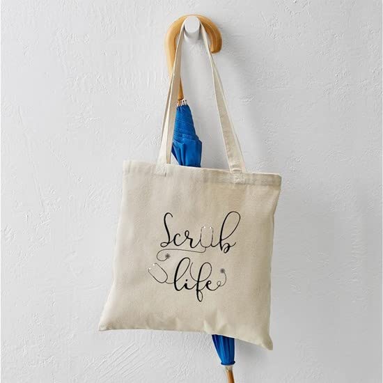 Scrub Life Tote Bag - Natural Canvas Reusable Shopping Bag for Nurses, Doctors & Healthcare Workers - Eco-Friendly Grocery Tote for Work, Hospital & Everyday Use