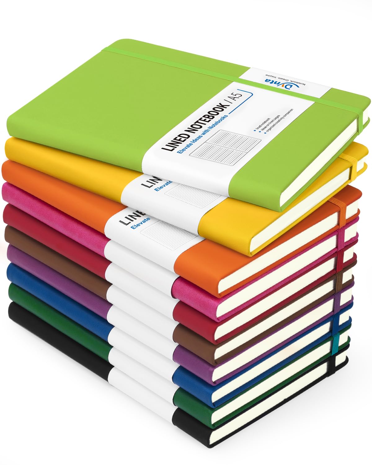 Premium A5 Hardcover Journal Notebook - 10-Pack Bulk Lined Writing Notebooks (200 Pages/100 Sheets, 8.4