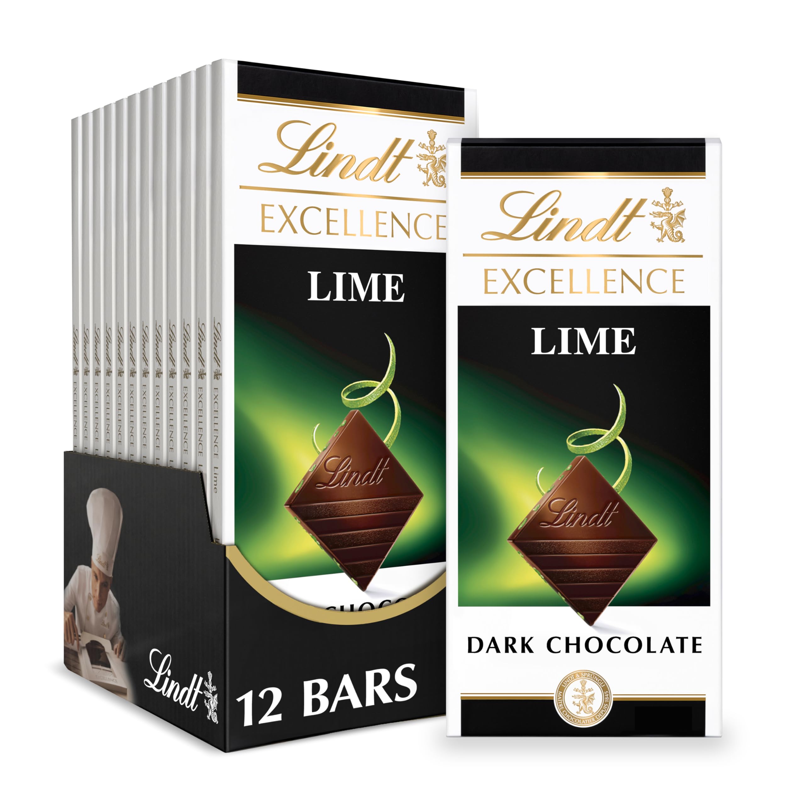 Lindt EXCELLENCE Lime Dark Chocolate Bar - 12 Pack (3.5 oz Each) - Premium Swiss Chocolate for Gifts, Parties & Dessert Toppings