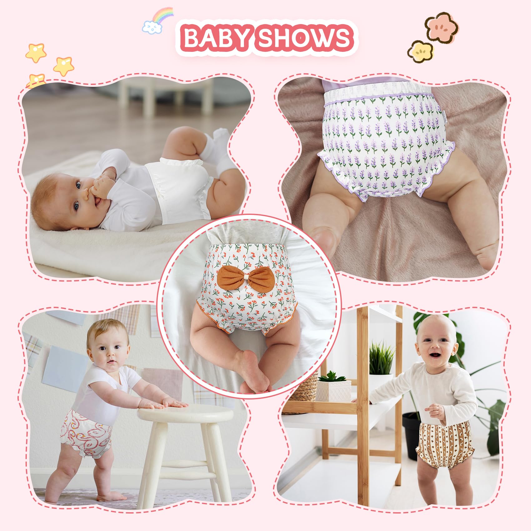 4Pcs Cute Cotton Diaper Covers for Baby Girls - Soft Toddler Girl Bloomers with Ruffle Trim | Perfect for Everyday Wear, Photo Shoots & Special Occasions