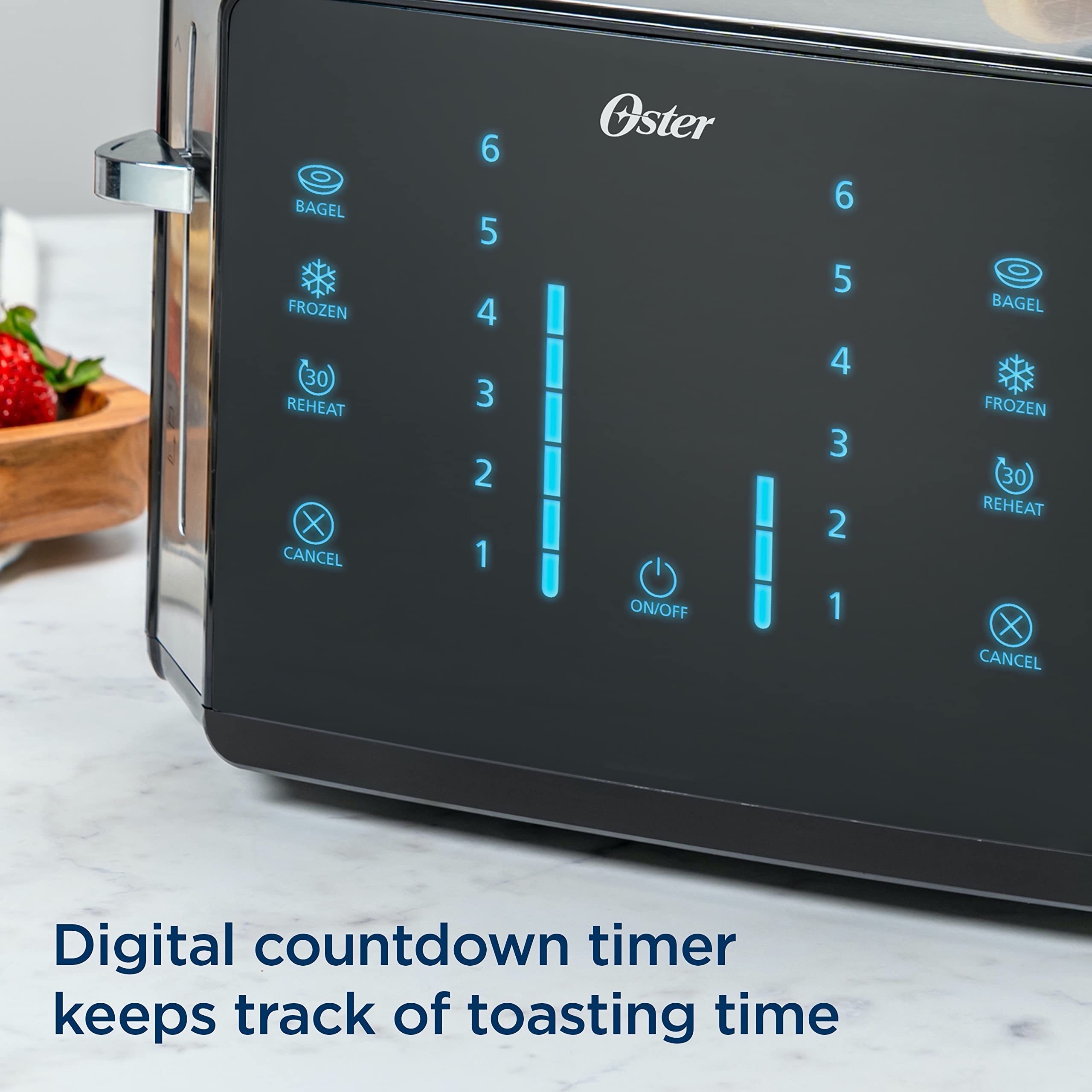 Oster 4-Slice Toaster with Touch Screen, 6 Shade Settings & Digital Timer - Black/Stainless Steel - Perfect for Breakfast, Brunch & Family Meal Prep