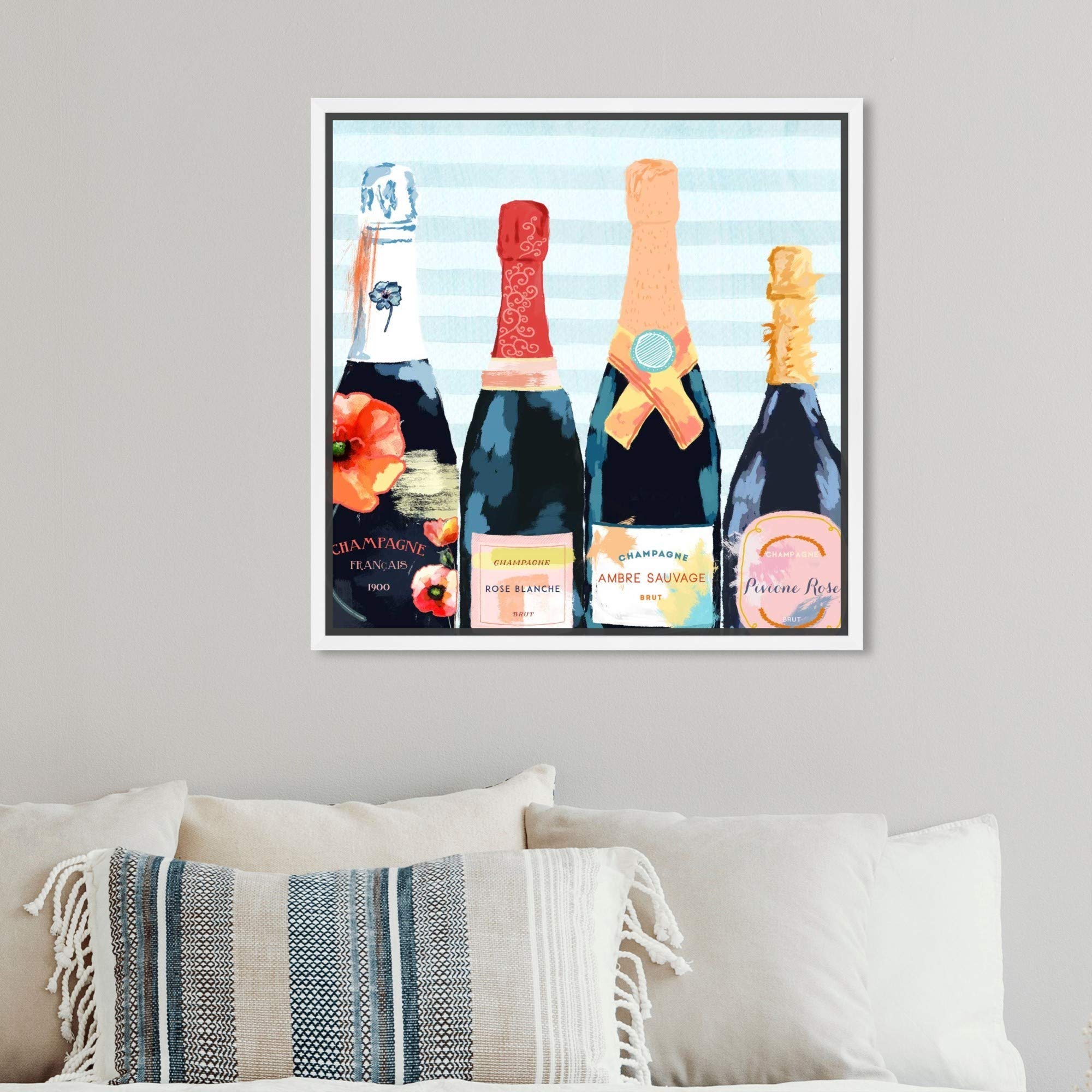 Oliver Gal Artist Co. - Blue & Orange Champagne Floral Framed Wall Art Canvas Print | 12x12 Inches | Modern Home Decor for Dining Room, Bar, Kitchen | Perfect Gift for Wine & Cocktail Lovers