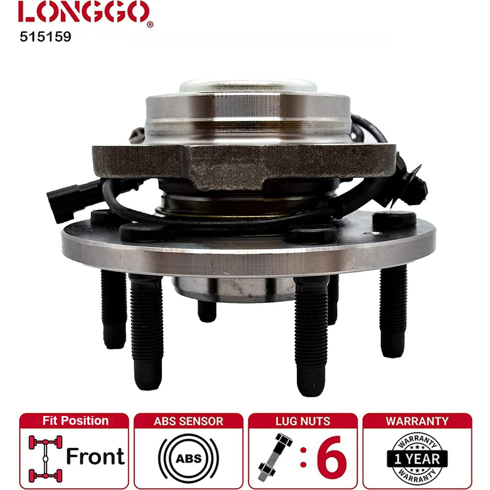 [Set of 2] Longgo 515159 Front Wheel Hub & Bearing Assembly - Compatible with 4x2 RWD Chevy/GMC Models: Escalade, Silverado 1500, Suburban, Tahoe, Sierra 1500, Yukon (2007-2014) | Durable Replacement for Smooth Ride & Off-Road Performance
