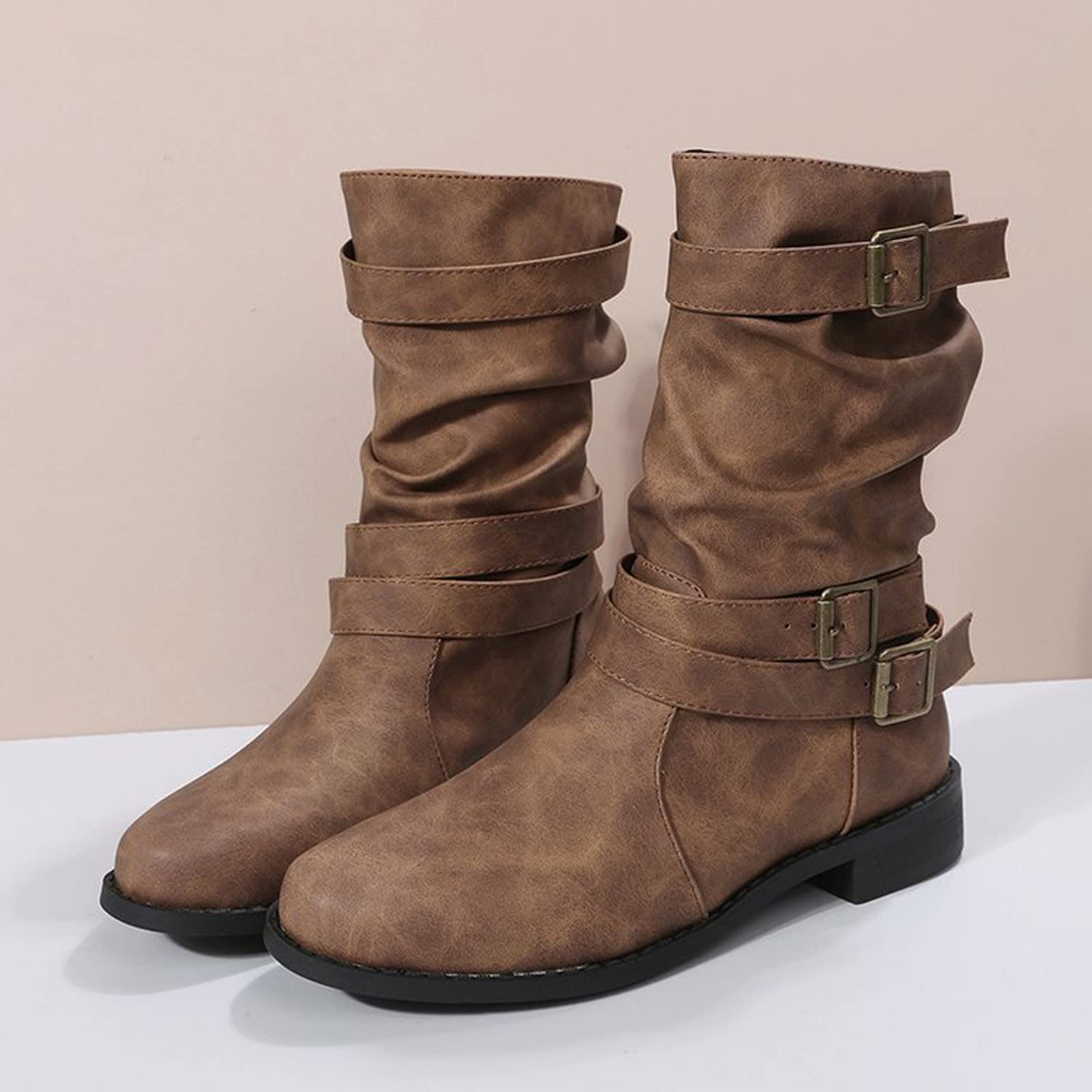 Women's Fashion Ankle Boots with Buckle & Zipper - Retro Denim Short Boots for Casual Wear - Winter Wedge Boots for Women - Perfect for Office, Dating & Daily Outfits