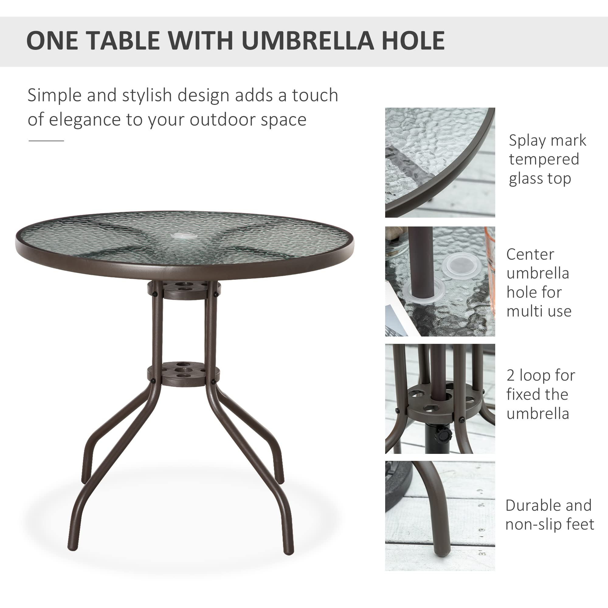 Outsunny 6-Piece Gray Patio Dining Set for 4 with Umbrella - Outdoor Round Glass Table & 4 Folding Chairs for Garden, Backyard, Poolside & BBQ Parties | Weather-Resistant & Space-Saving Design