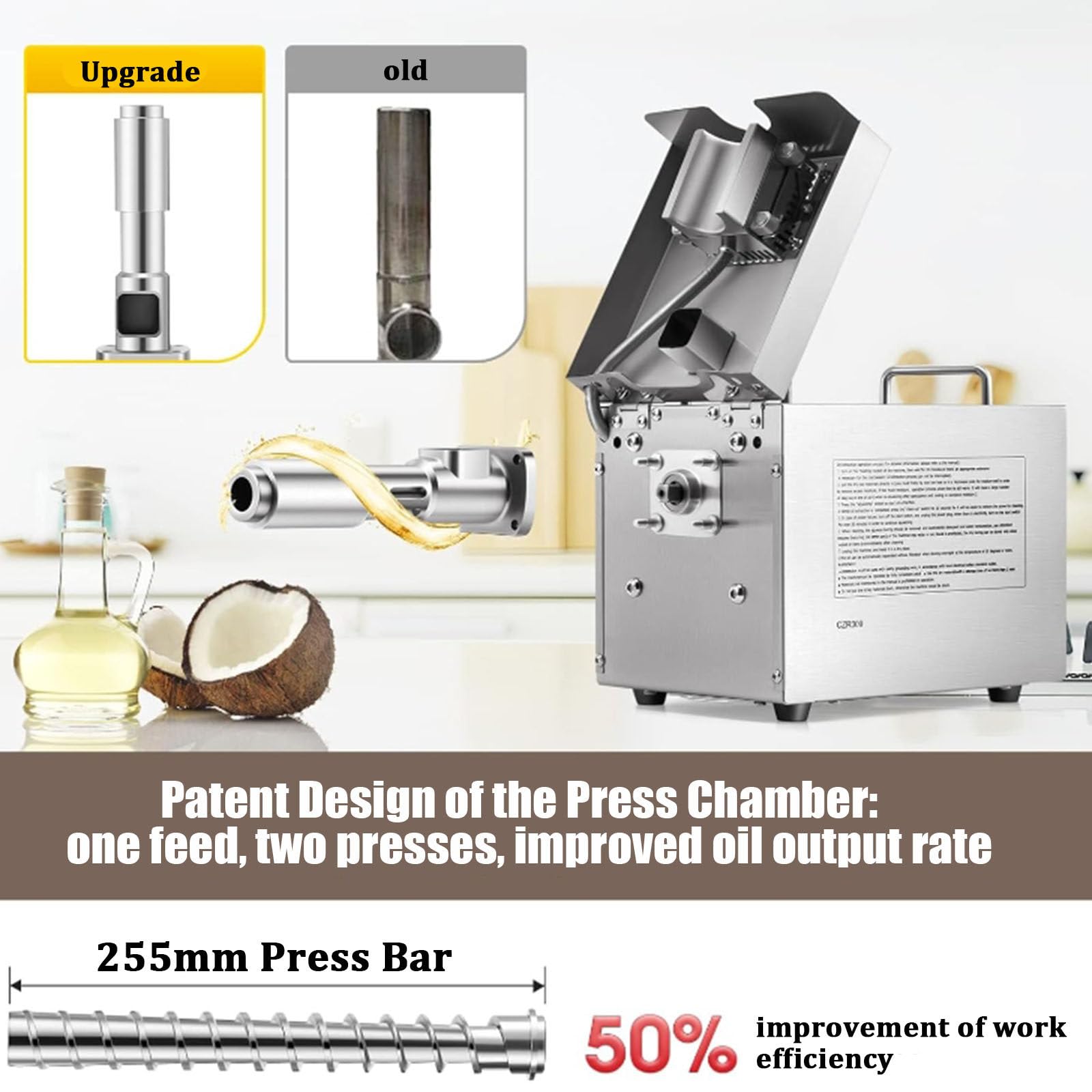 Electric Oil Press Machine - Cold & Hot Press Automatic Oil Extractor for Home & Commercial Use, Stainless Steel Seed Nut Oil Expeller for Peanuts, Sesame, Almonds - Perfect for Healthy Cooking, DIY Beauty, and Homemade Snacks