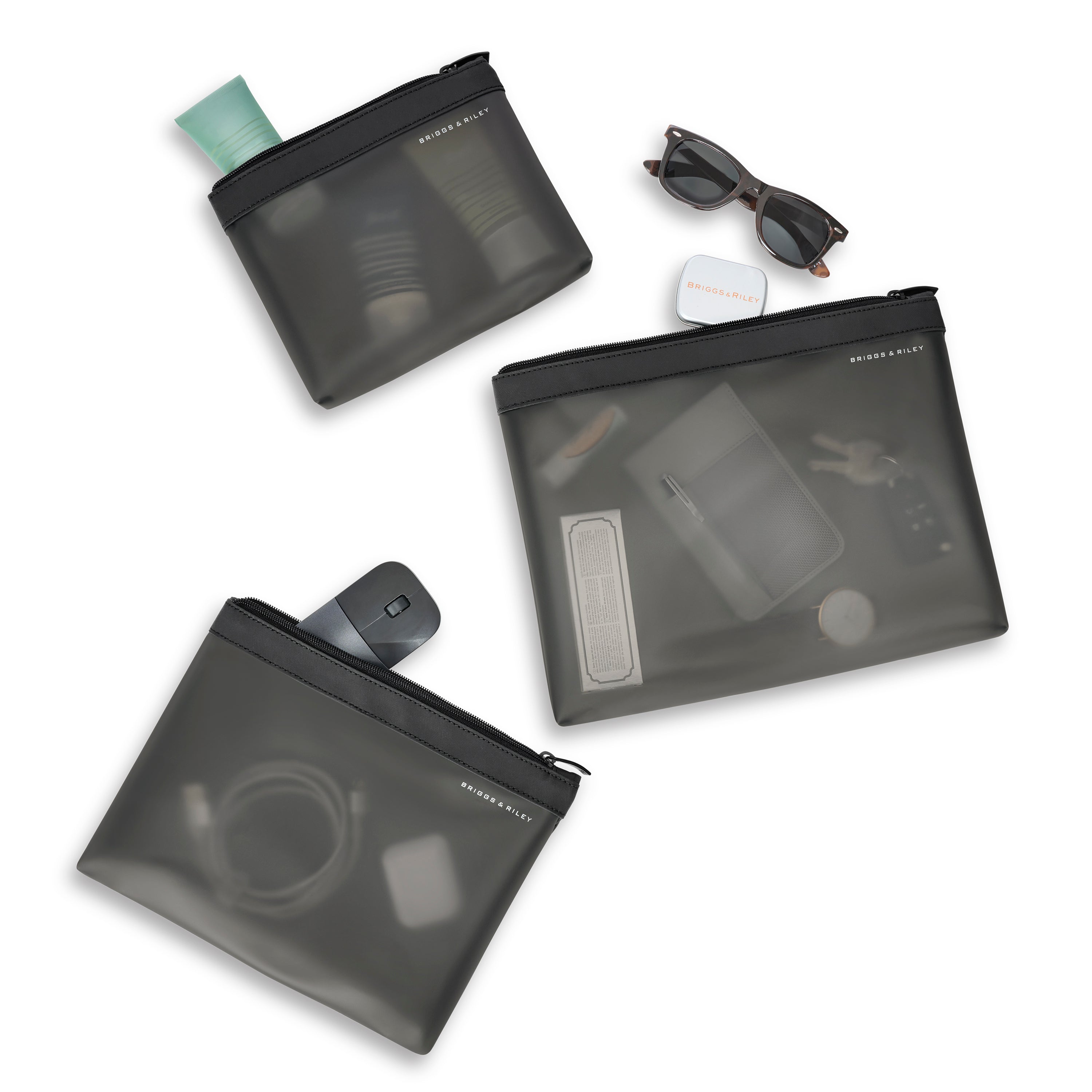 Briggs & Riley Travel Essentials Translucent Pouch Set - TSA Approved Clear Toiletry Bags for Air Travel, Cruise & Weekend Getaways