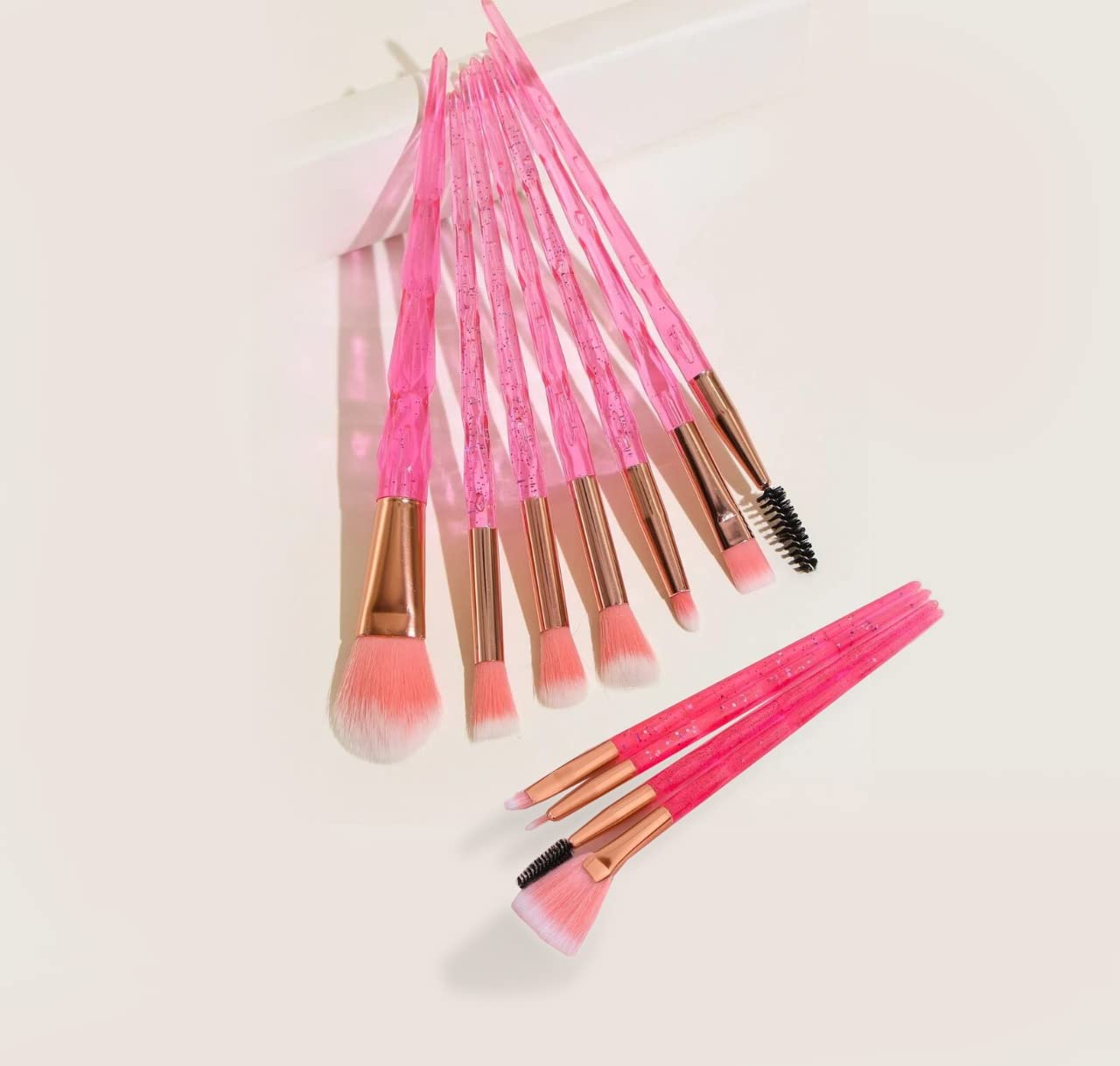 10Pcs Professional Makeup Brush Set - Crystal Handle Eyebrow, Eyeshadow, Lip & Blush Brushes for Flawless Makeup Application | Perfect for Daily Use, Travel & Professional Makeup Artists