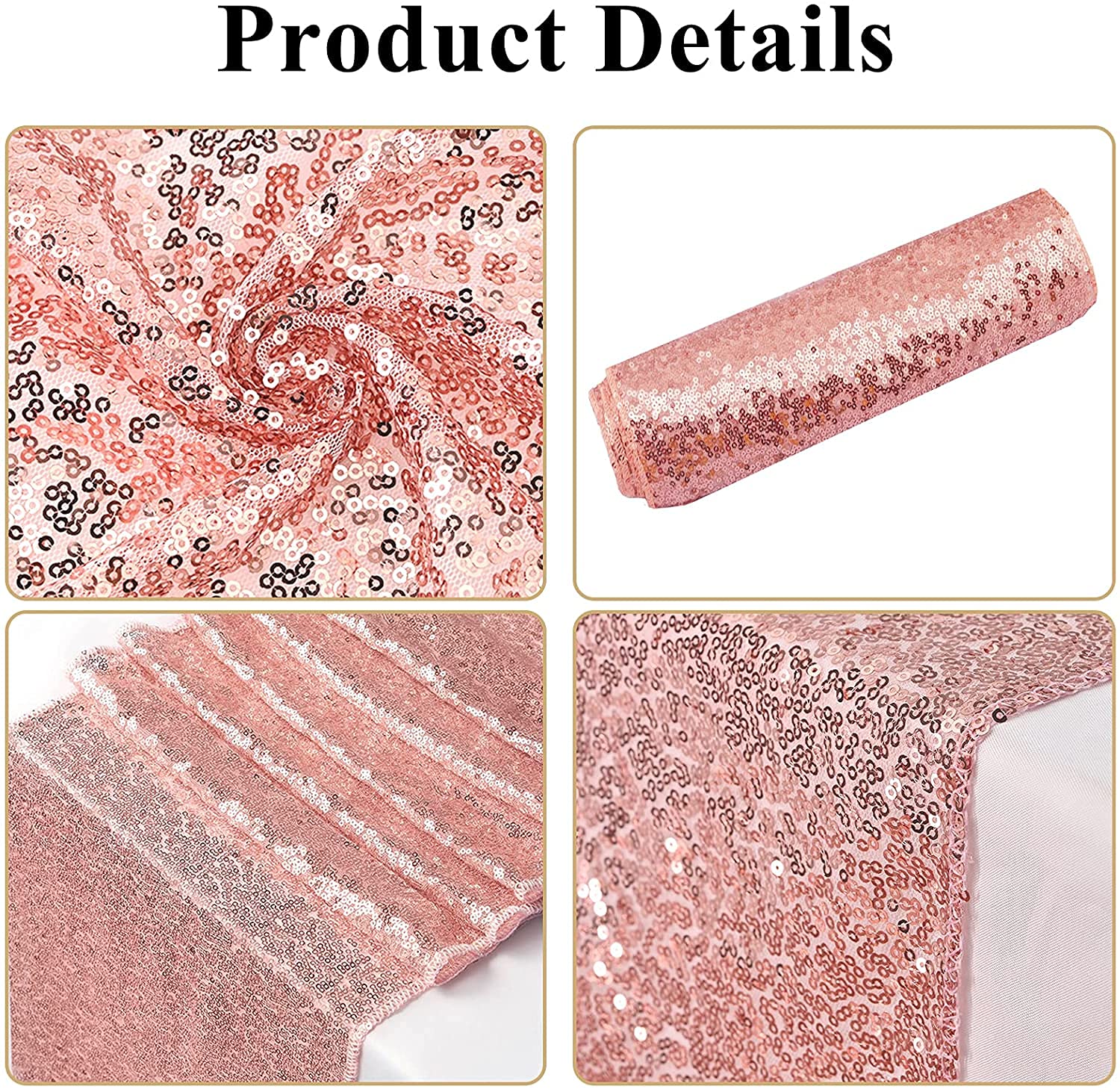 10 Pack Rose Gold Sequin Table Runners 12x108 Inch - Glitter Sparkle Table Covers for Wedding, Birthday, Christmas, Holiday Decorations - Perfect for Party, Banquet, and Special Event Decor