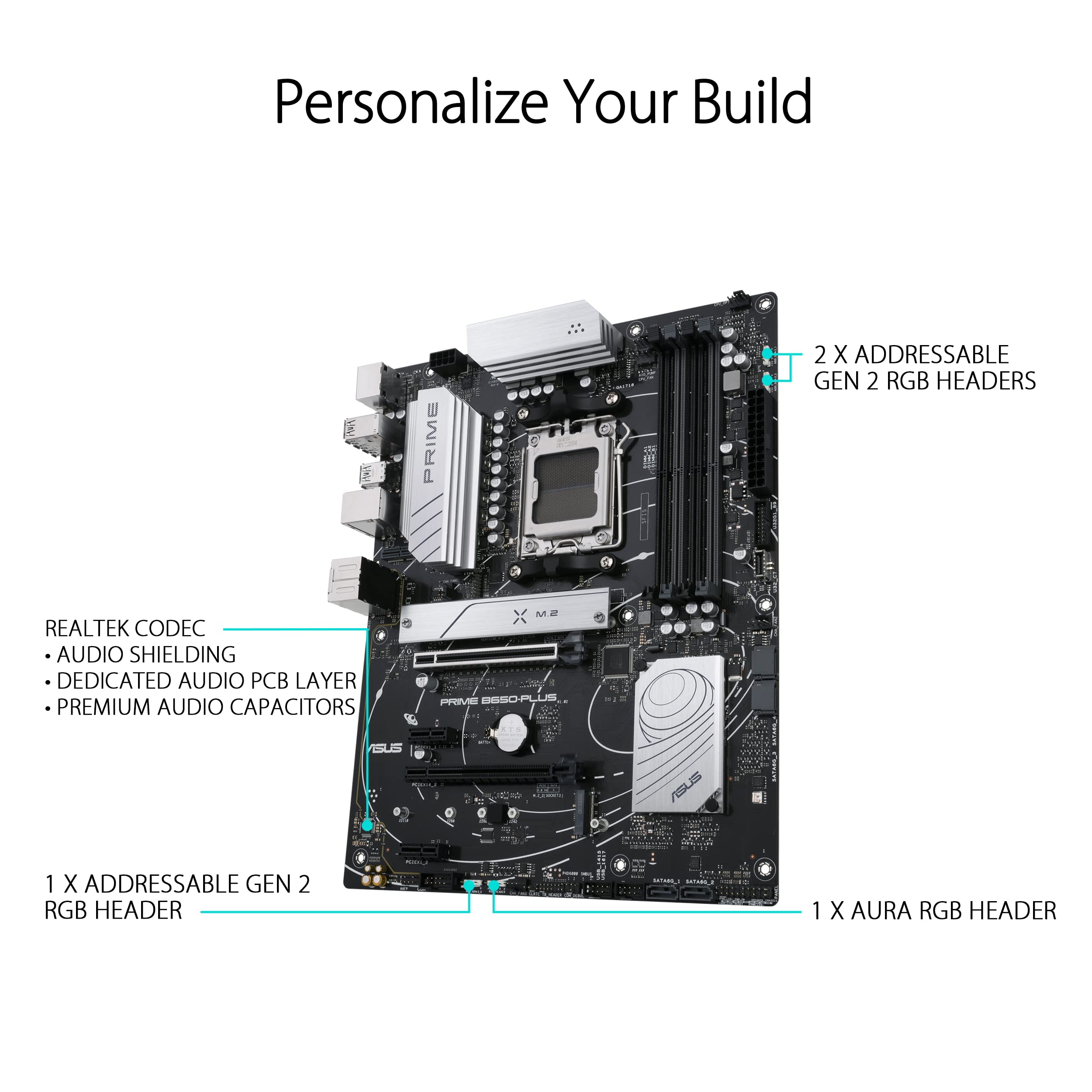 ASUS PRIME B650-PLUS AMD Ryzen AM5 ATX Motherboard - DDR5, PCIe 5.0 M.2, 2.5Gb LAN, USB 3.2 Gen 2/Type-C, USB4, Aura Sync RGB - Perfect for Gaming PC Builds & Content Creation Workstations