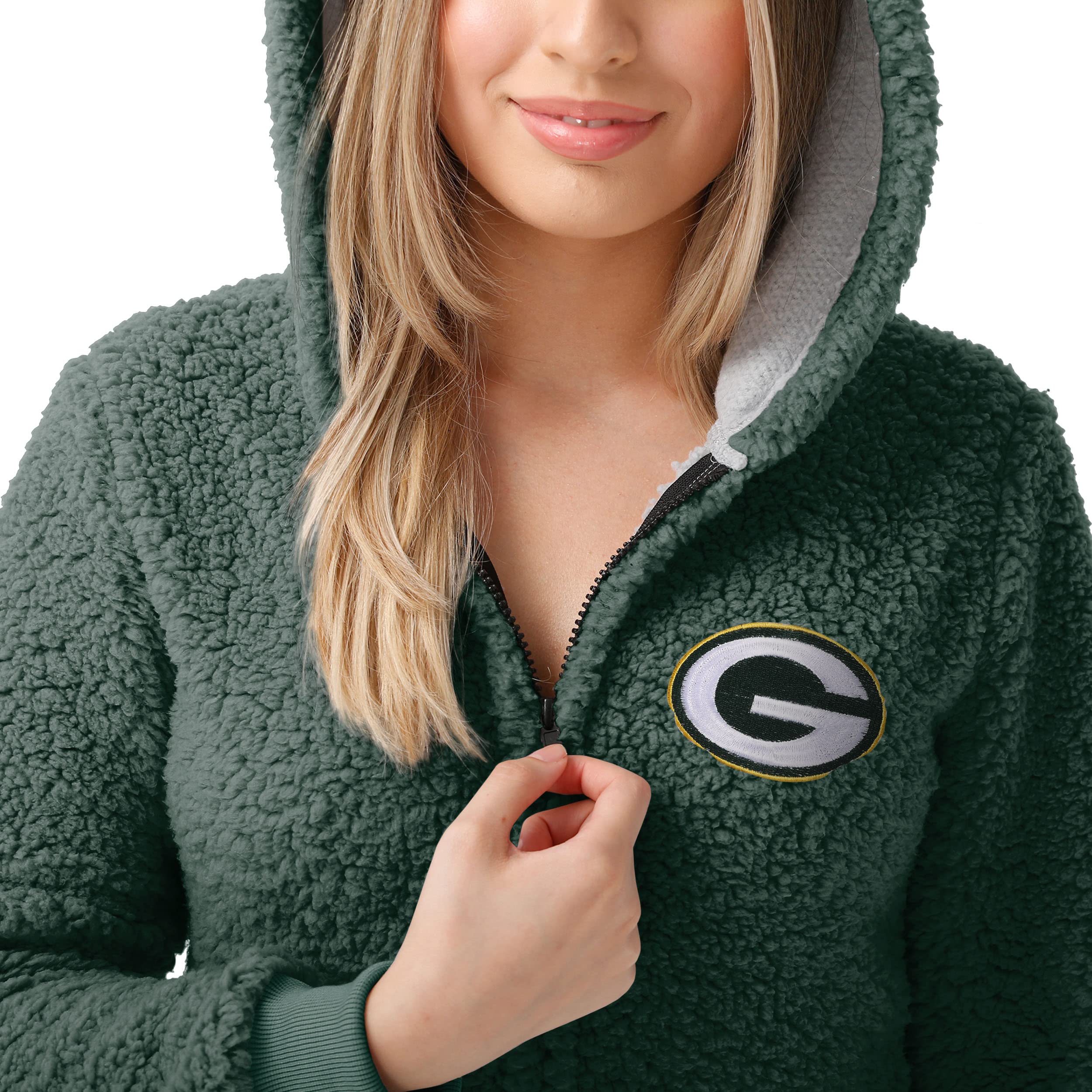 FOCO Green Bay Packers NFL Women's Sherpa One-Piece Pajamas - Soft Fleece Sleepwear for Game Day & Cozy Nights - Size S - Perfect for Football Fans & Winter Comfort