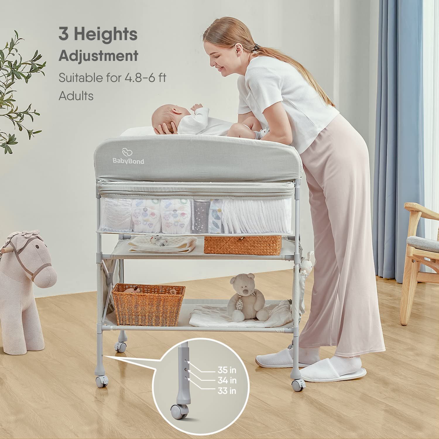 Portable Baby Changing Table - Foldable Diaper Changing Station with Waterproof Cover & Adjustable Height for Newborns & Infants | Nursery, Travel & Home Use (Beige)
