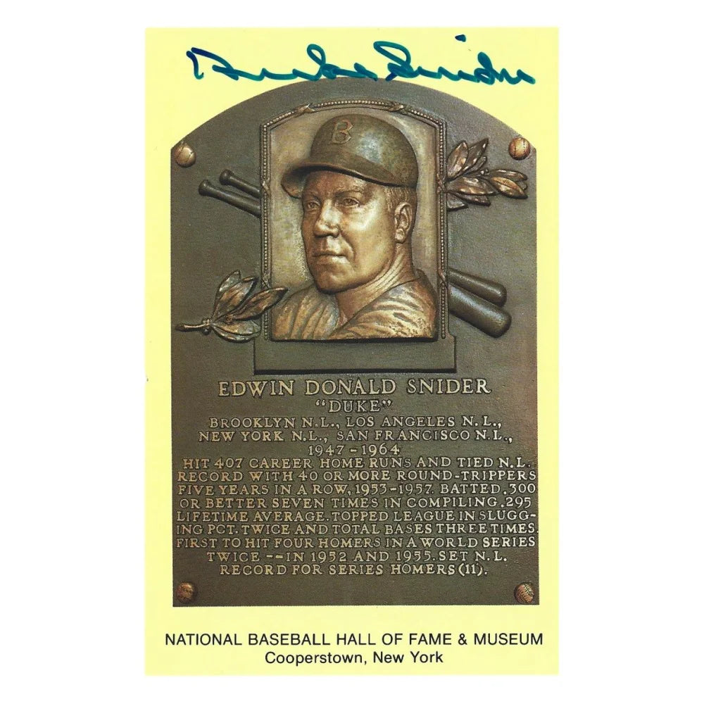 Duke Snider Autographed Hof Plaque Postcard with JSA COA - Brooklyn Dodgers Memorabilia - Perfect for Sports Collectors, Fans, and Home Decor