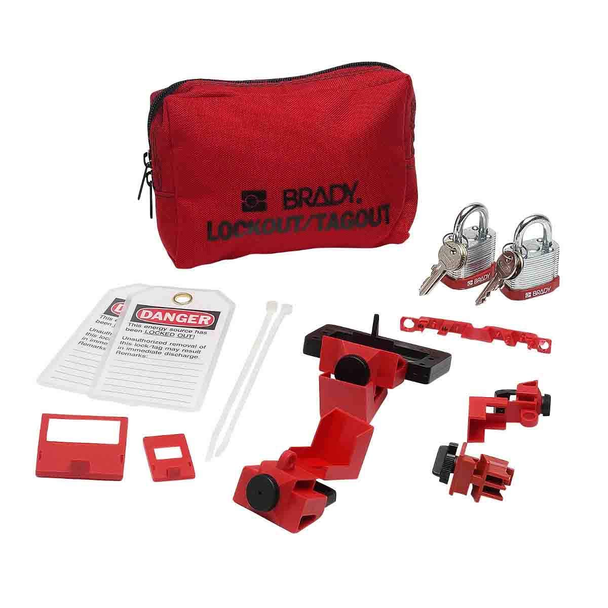 Brady Breaker Lockout Pouch Kit with 2 Steel Padlocks & 2 Safety Tags | OSHA Compliant Electrical Safety Equipment for Industrial Maintenance & Machine Repair