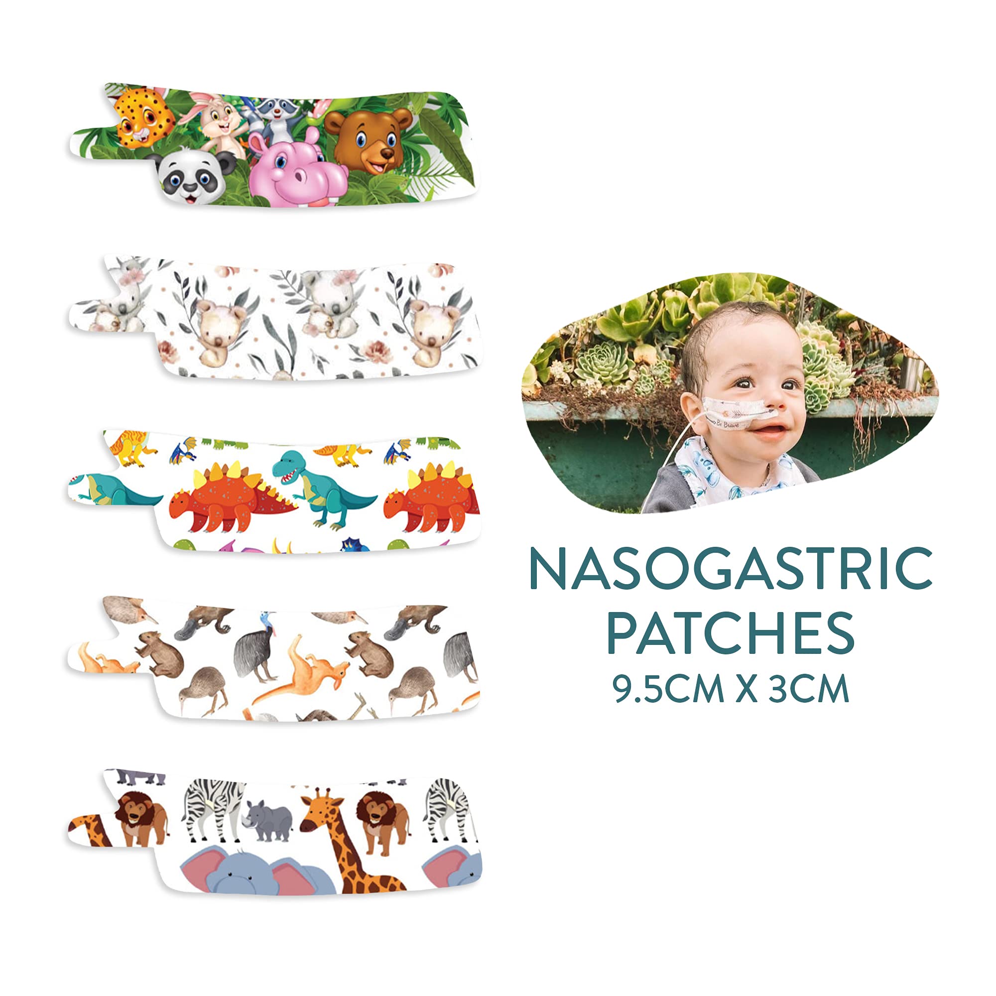 Precut Adhesive Tape for Nasogastric & Oxygen Tubes - 10 Pack Animal Mix (Left Side) - Secure Medical Tubes for Pets & Small Animals