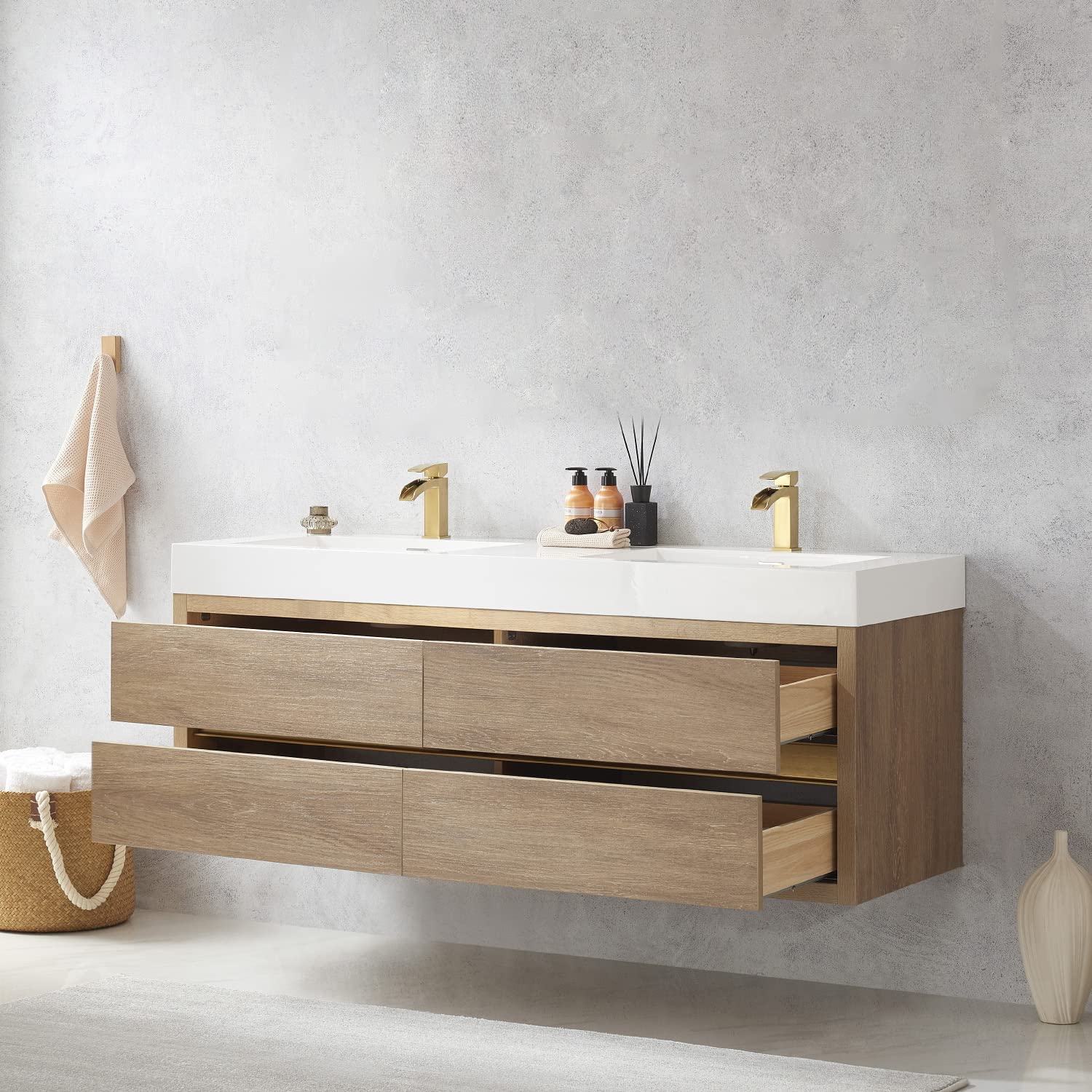 VINNOVA Palencia Bathroom Vanity with Sink - 36 Inch Modern Oak Wood Bath Vanity Set for Bathroom Remodel, Farmhouse & Contemporary Home Decor
