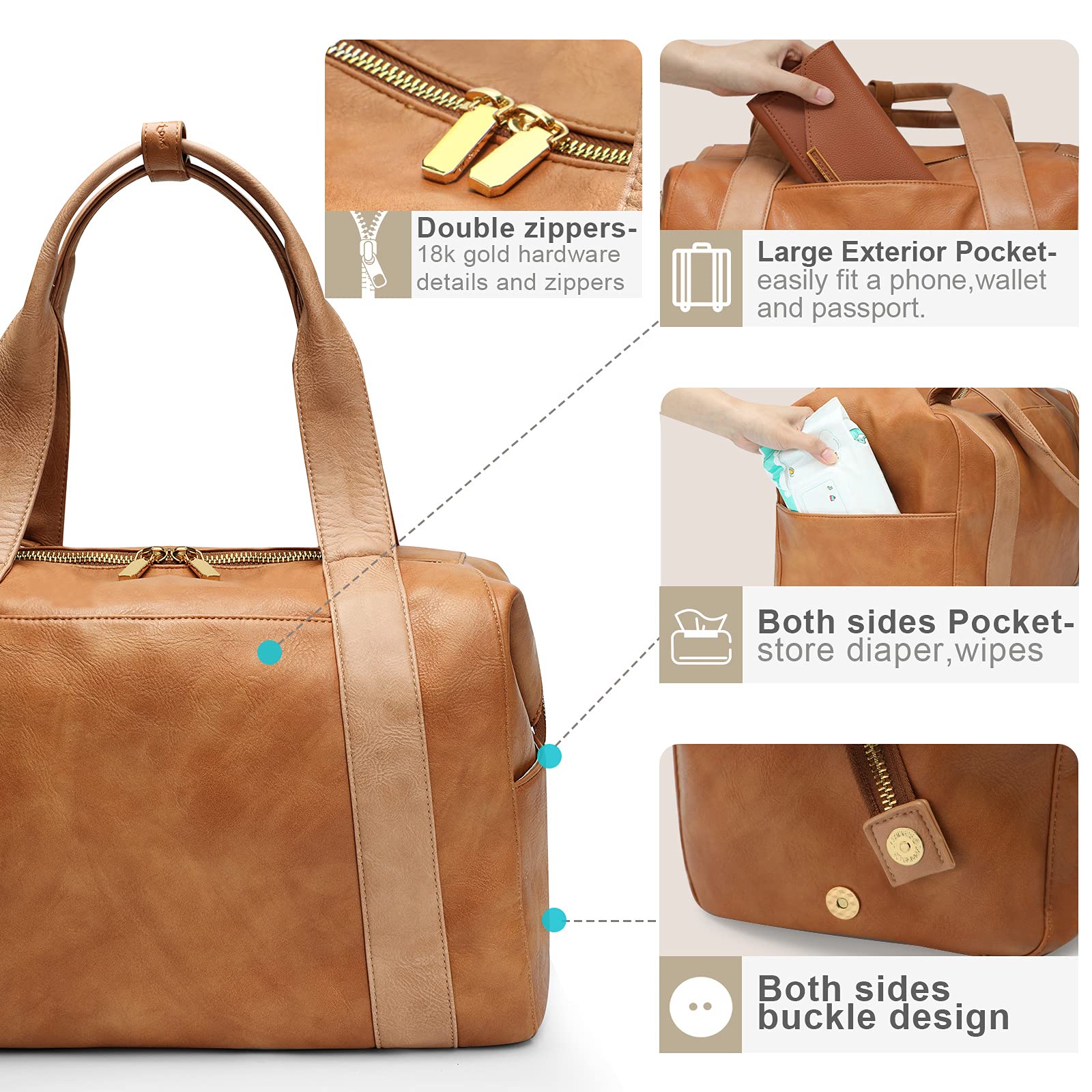 Premium Leather Diaper Bag Tote by Miss Fong - Stylish Baby Bag with Crossbody Strap for Moms | Perfect for Travel, Shopping & Daily Outings with Your Little One