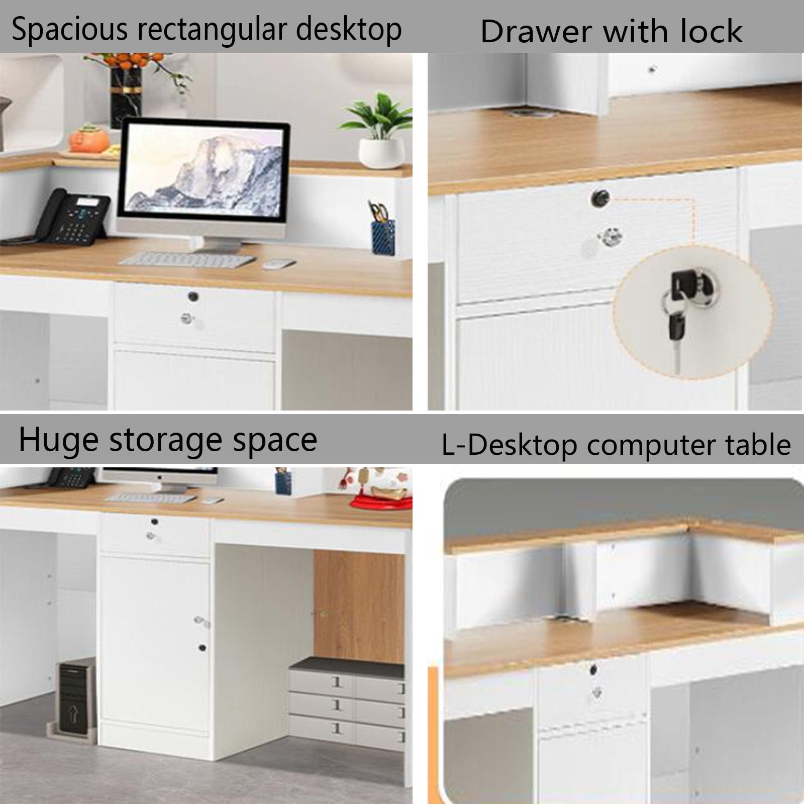 Modern Reception Desk with Counter - Lockable Drawer & Cabinet - Salon/Office/Boutique Lobby Furniture - Perfect for Check-in Areas, Waiting Rooms & Retail Spaces