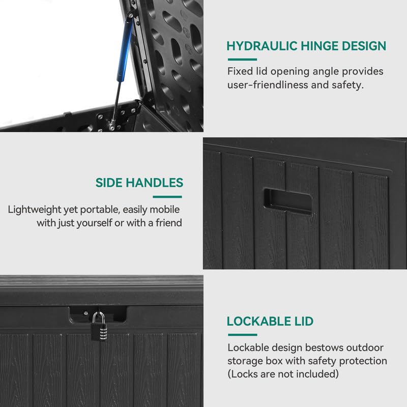 **YITAHOME 90 Gallon Large Deck Box - Double-Wall Resin Outdoor Storage Container for Patio Furniture, Cushions, Pool Floats & Garden Tools - Lockable, Waterproof, Durable (Black) - Perfect for Backyard, Deck & Poolside Storage**