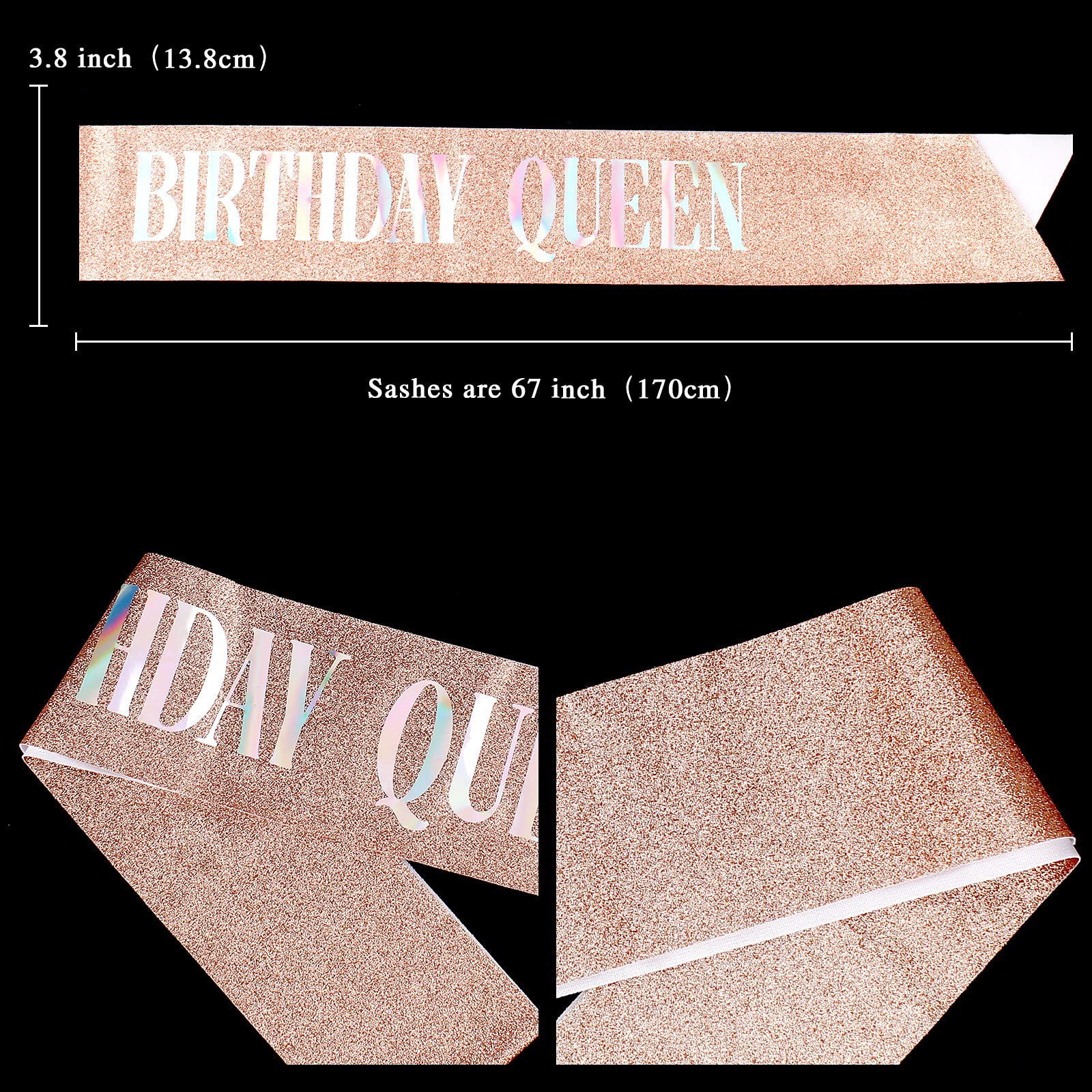 Elegant Rose Gold Rhinestone Tiara & Queen Crown Set with Sash - Birthday Princess Party Decor for Women, Girls - Perfect for Birthday Celebrations, Bridal Showers, and Special Occasions