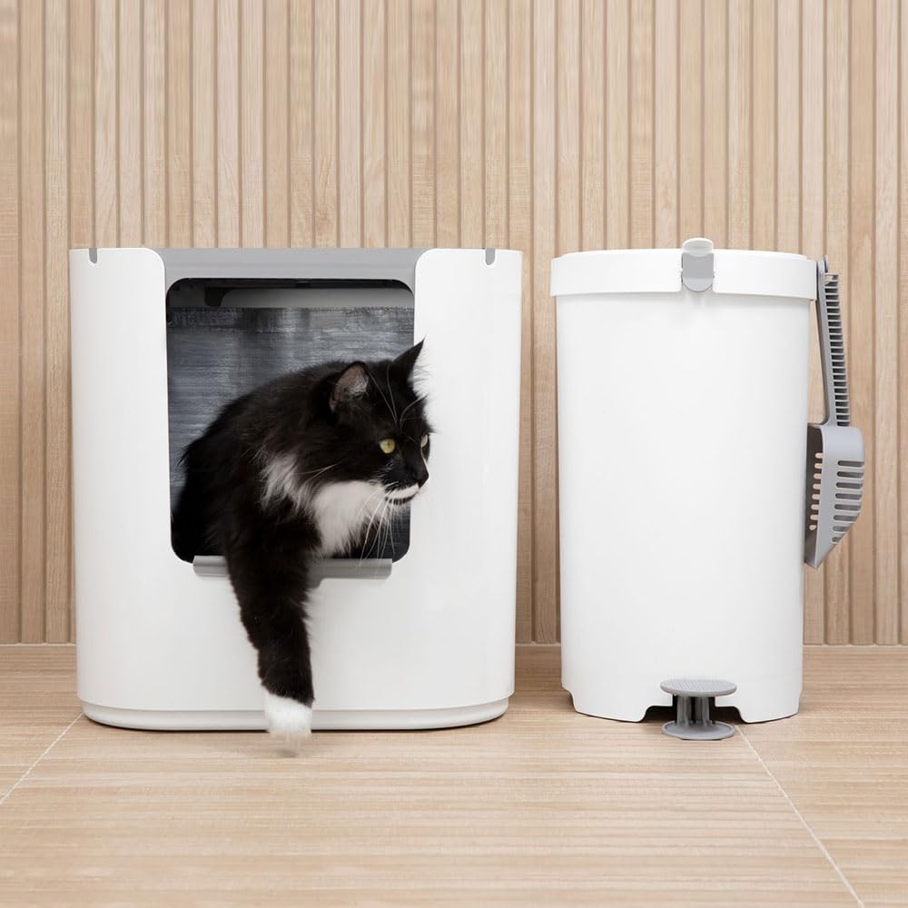 Modkat XL Litter Box - Extra Large Covered Cat Litter Box with Top & Front Entry - Reusable Liners & Tall Base for Less Mess - Easy to Clean Gray - Perfect for Large Cats & Multi-Cat Homes