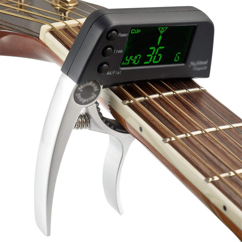 Premium Quick Change Guitar Capo - Chromatic Alloy Acoustic/Electric Guitar & Bass Capo Tuner for Ukulele - Ideal for Live Performances & Studio Recording (Color Options: D, A)