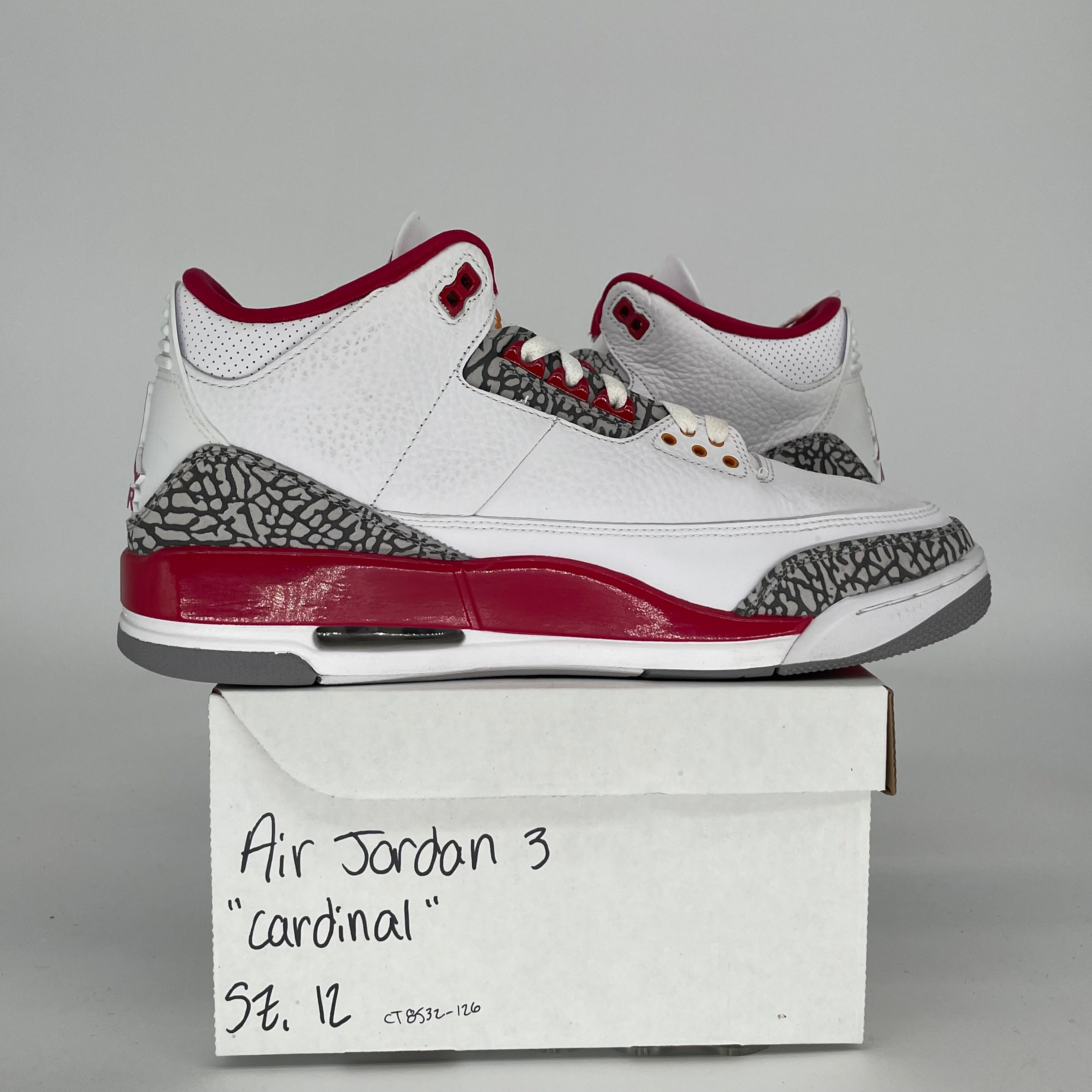 AIR JORDAN 3 Cardinal Red Retro Basketball Shoes Men's Size 12 (CT8532-126) - Perfect for Sneaker Collectors & Streetwear Fashion