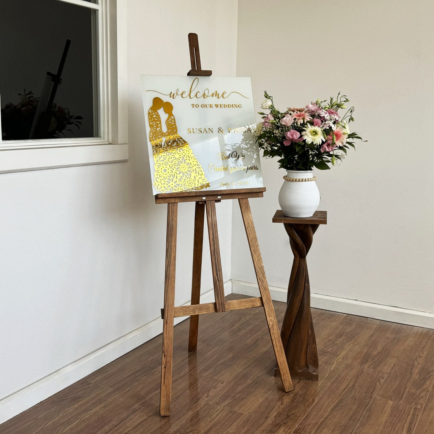Islamic Wedding Sign - Surah Nebe 8 'We Created You in Pairs' Glass Nikkah Mirror for Muslim Marriage Ceremony & Home Decor