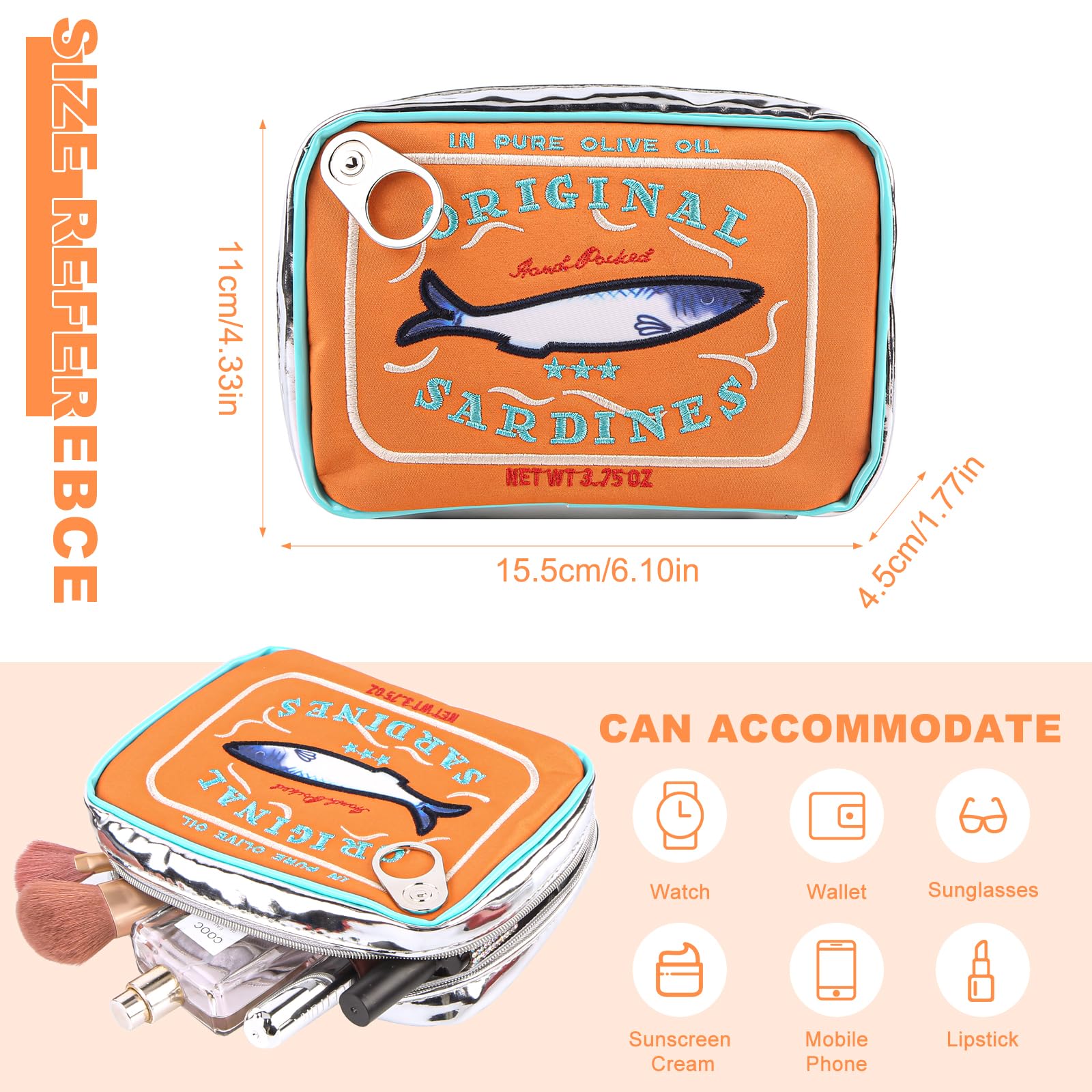 Cute Sardine Style Makeup Bag - Aesthetic Toiletry Travel Organizer for Women | Perfect for Travel, Gym & Daily Essentials Storage