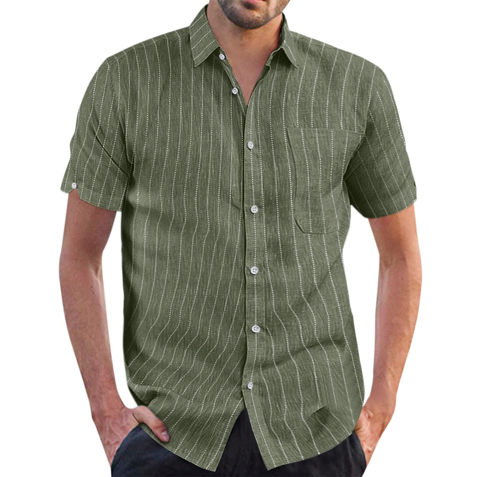 Men's Slim Fit Short Sleeve Athletic Dress Shirt - Business Casual Patchwork Tee with Lapel Neck - Perfect for Office, Golf & Summer Outings