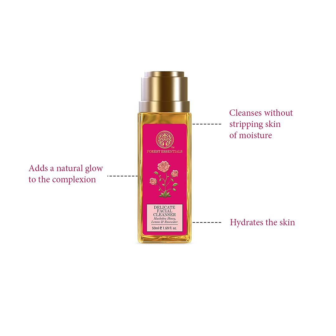 Fo'rest Essen'tials Delicate Facial Cleanser - Mashobra Honey, Lemon & Rosewater Face Wash for Glowing Skin | Gentle Cleansing for Dry & Sensitive Skin | Morning & Night Skincare Routine