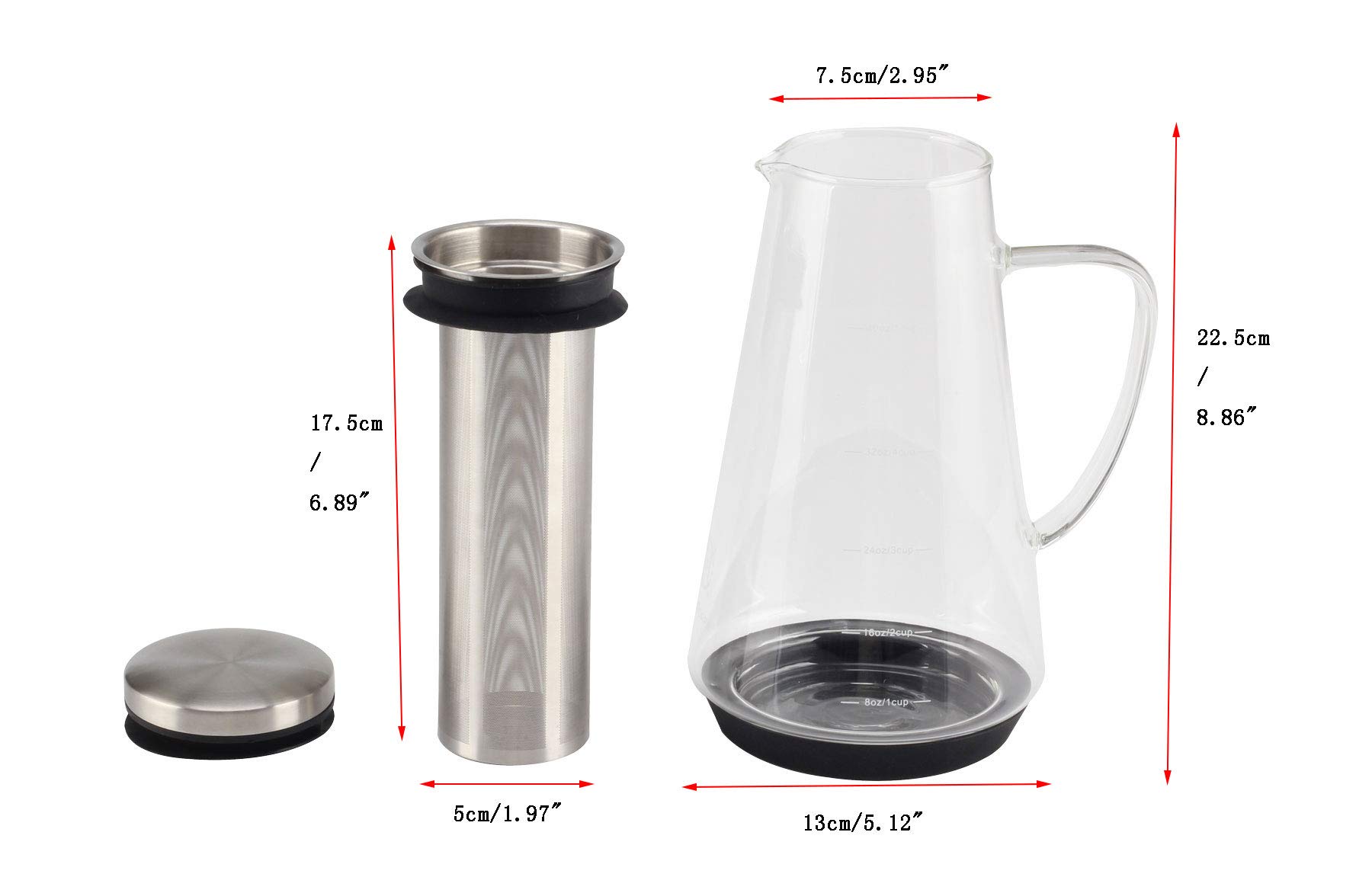 Premium Cold Brew Coffee Maker & Tea Infuser - 40oz Glass Carafe with Spout for Iced Brewing | Perfect for Home, Office & Outdoor Use