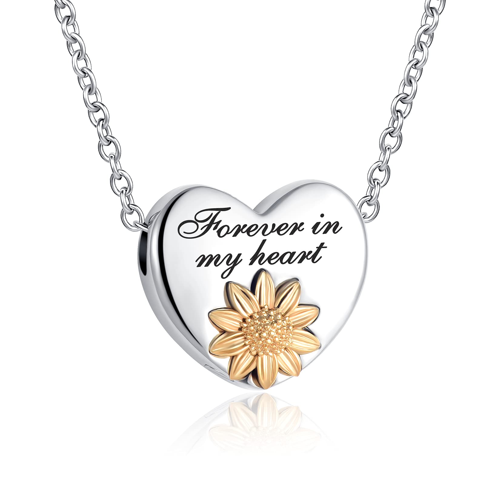 Stainless Steel Sunflower Cremation Urn Necklace - Memorial Keepsake Pendant for Ashes with Chain & Funnel | You Are My Sunshine Sympathy Gift for Loss of Loved One | Perfect for Funeral, Memorial Service & Daily Remembrance