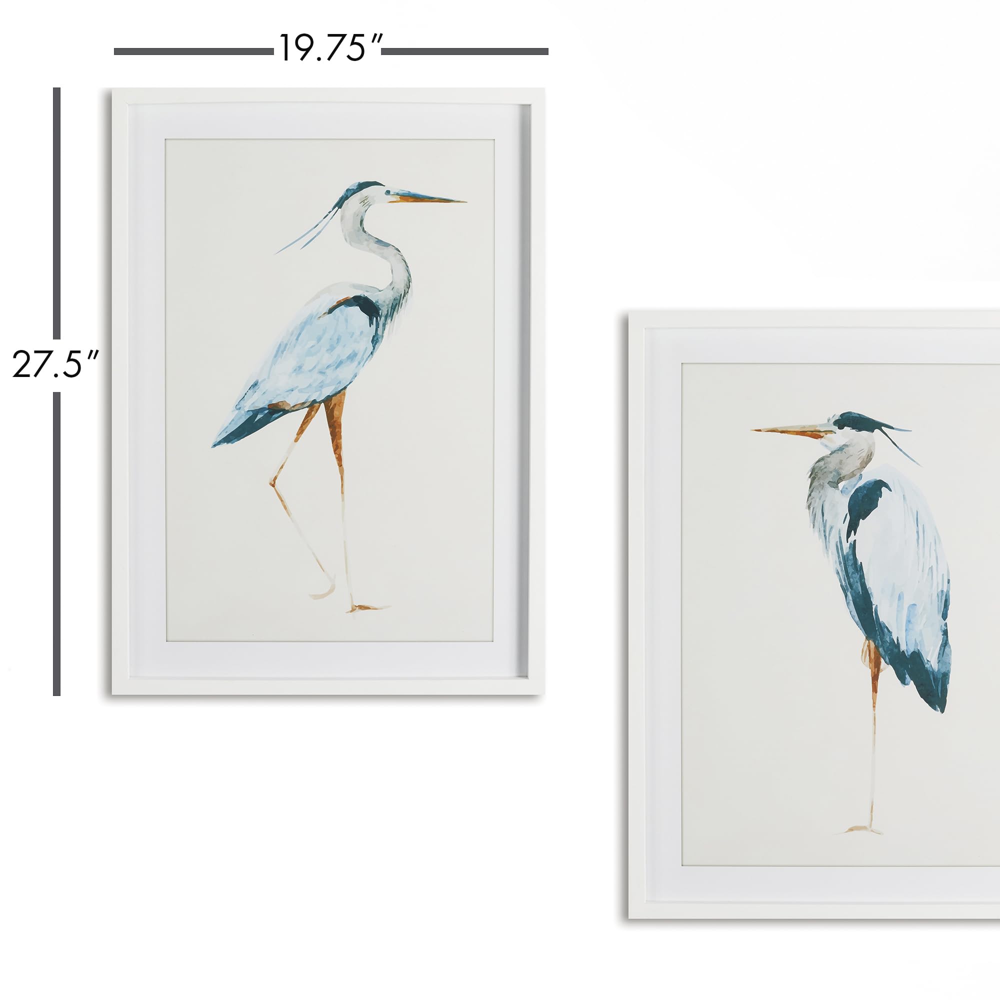 Napa Home & Garden Blue Heron Wall Art Prints - Set of 2 Framed Coastal Decor for Living Room, Bedroom or Office - Nature Inspired Blue Heron Bird Painting for Home Decor