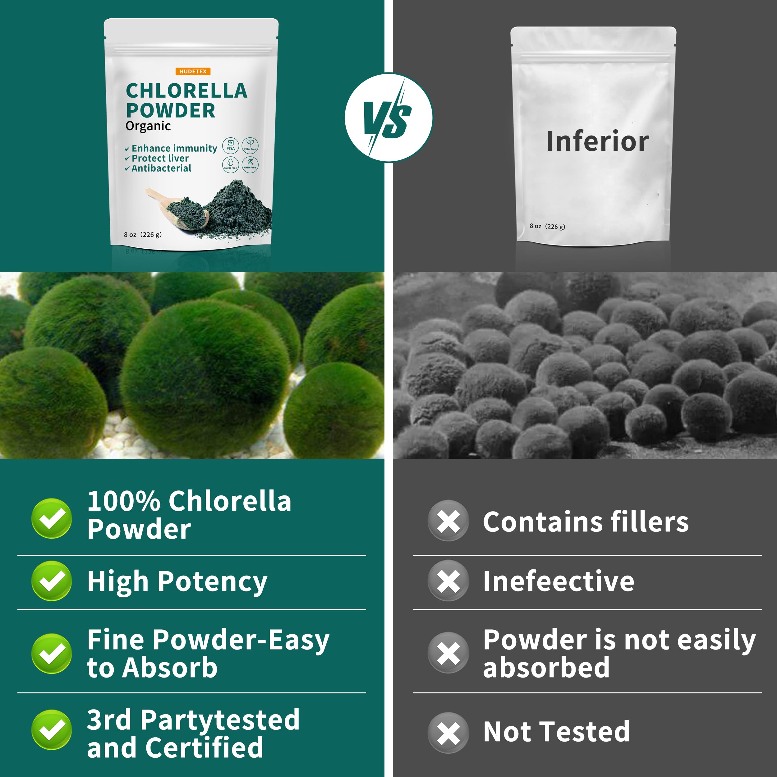 Organic Chlorella Powder - Natural Chlorophyll Superfood Supplement for Immune Support & Liver Detox | Vegan Protein & Vitamin Rich | 8 oz | Perfect for Smoothies, Juices & Wellness Shots