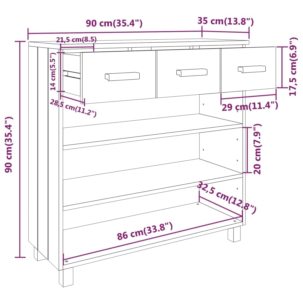 CHARMMA Solid Pine Console Table with 3 Drawers & Shelves - Entryway Shoe Storage for Hallway, 35.4