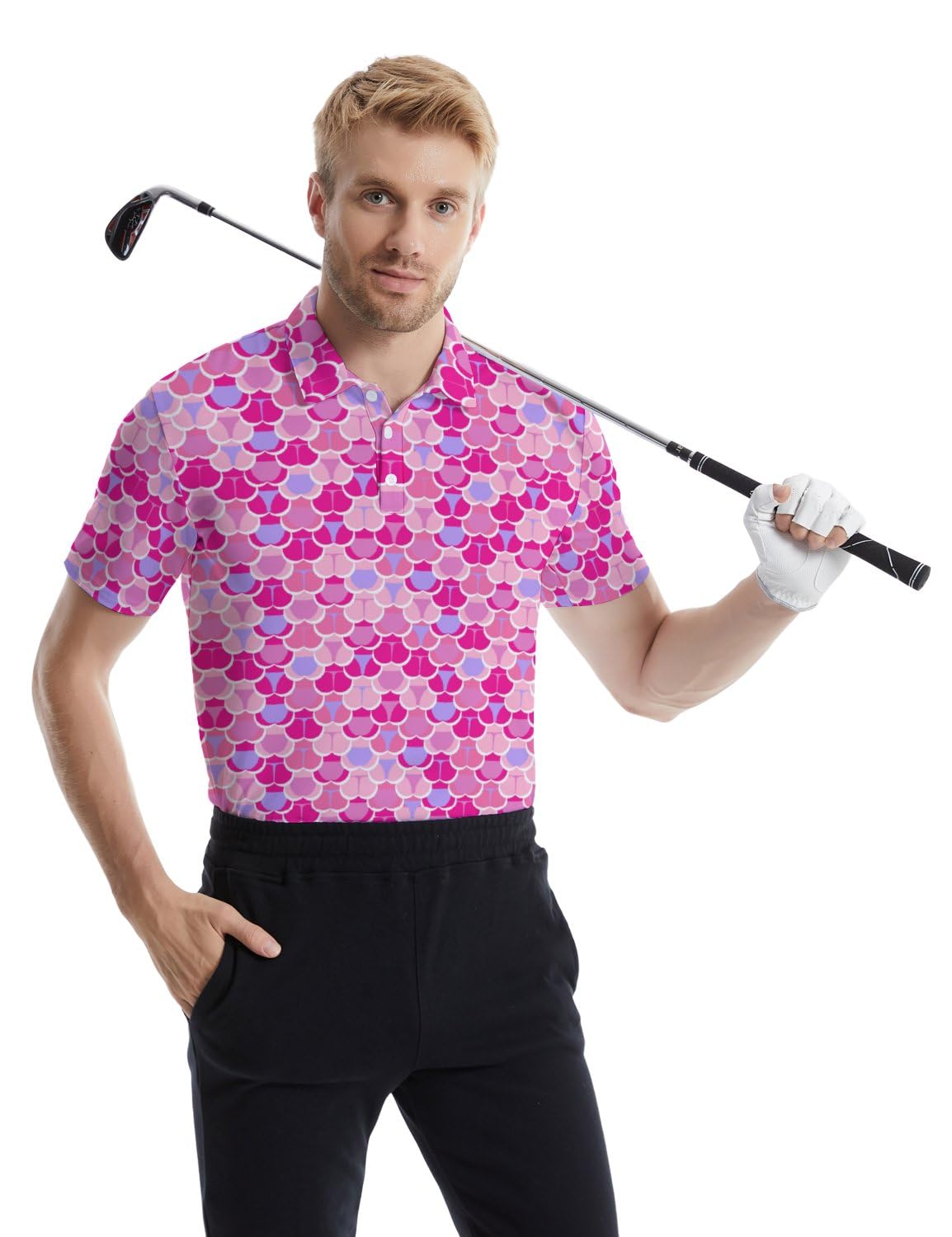 Funny Hawaiian Golf Polo Shirts for Men - 80s Retro Beach Style for Summer Golfing