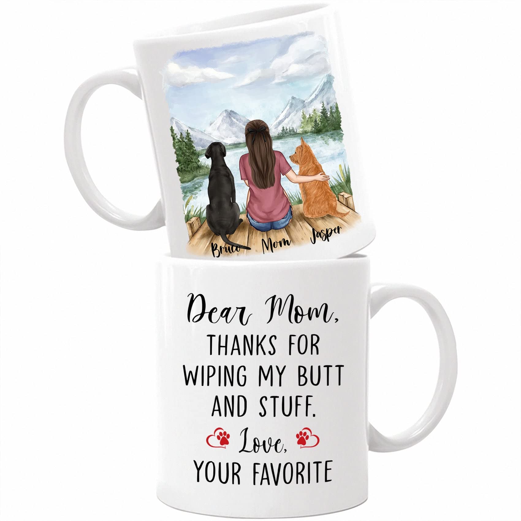 Personalized Dog Mom Coffee Mug - Custom 11oz & 15oz White Ceramic Cup for Dog Lovers | Funny 'Thanks for Wiping My Butt' Gift for Pet Owners | Perfect for Morning Coffee, Office Use & Dog Mom Appreciation Gifts