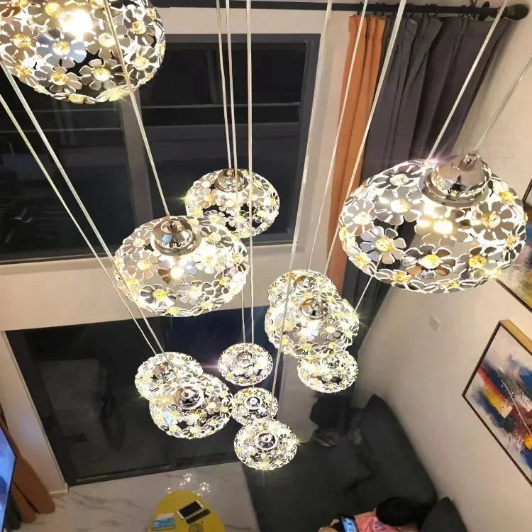 Modern Stainless Steel Petal Chandelier - Elegant Ceiling Light Fixture for Staircase, Living Room & Dining Room Decor | Energy Efficient LED Lighting for Home & Commercial Spaces
