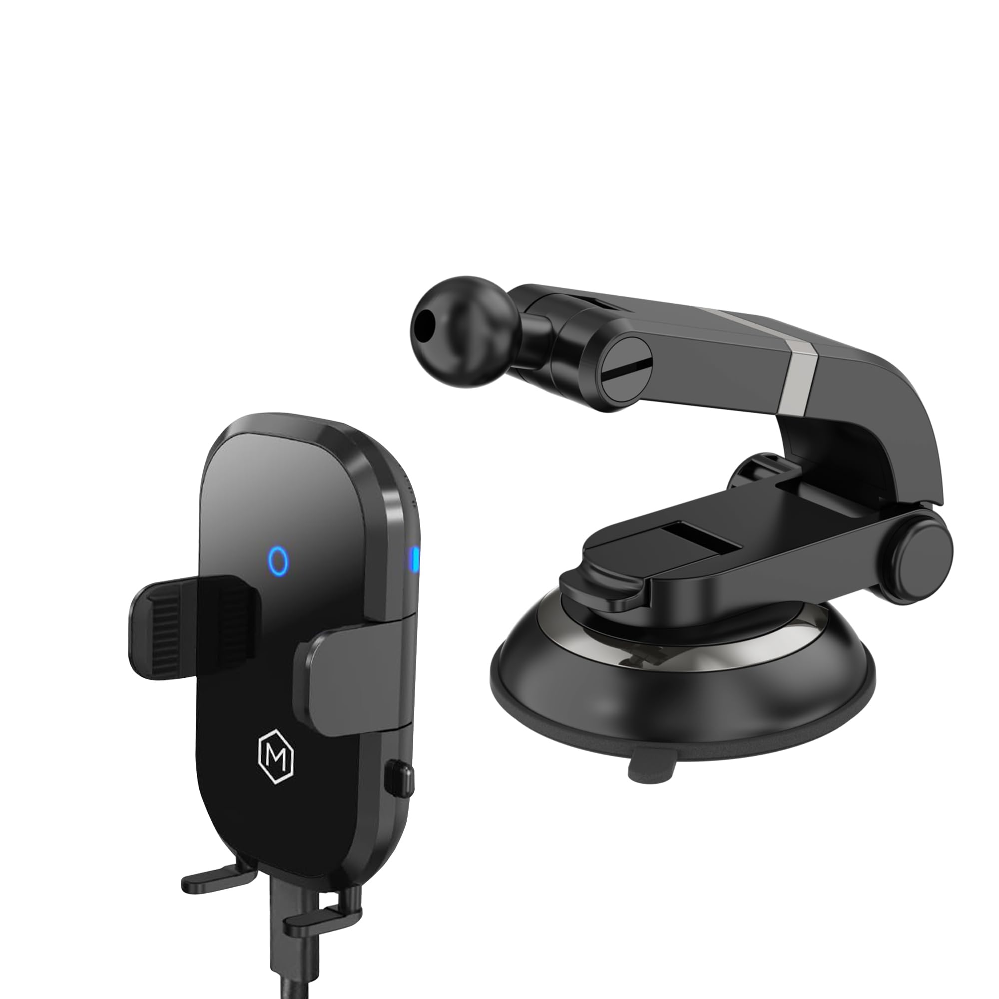 Fast Wireless Car Charger Phone Mount - 15W Qi-Certified Auto-Scan Charging, Multi-Angle Adjustable Suction Cup & Grip (Fits Phones 2.8