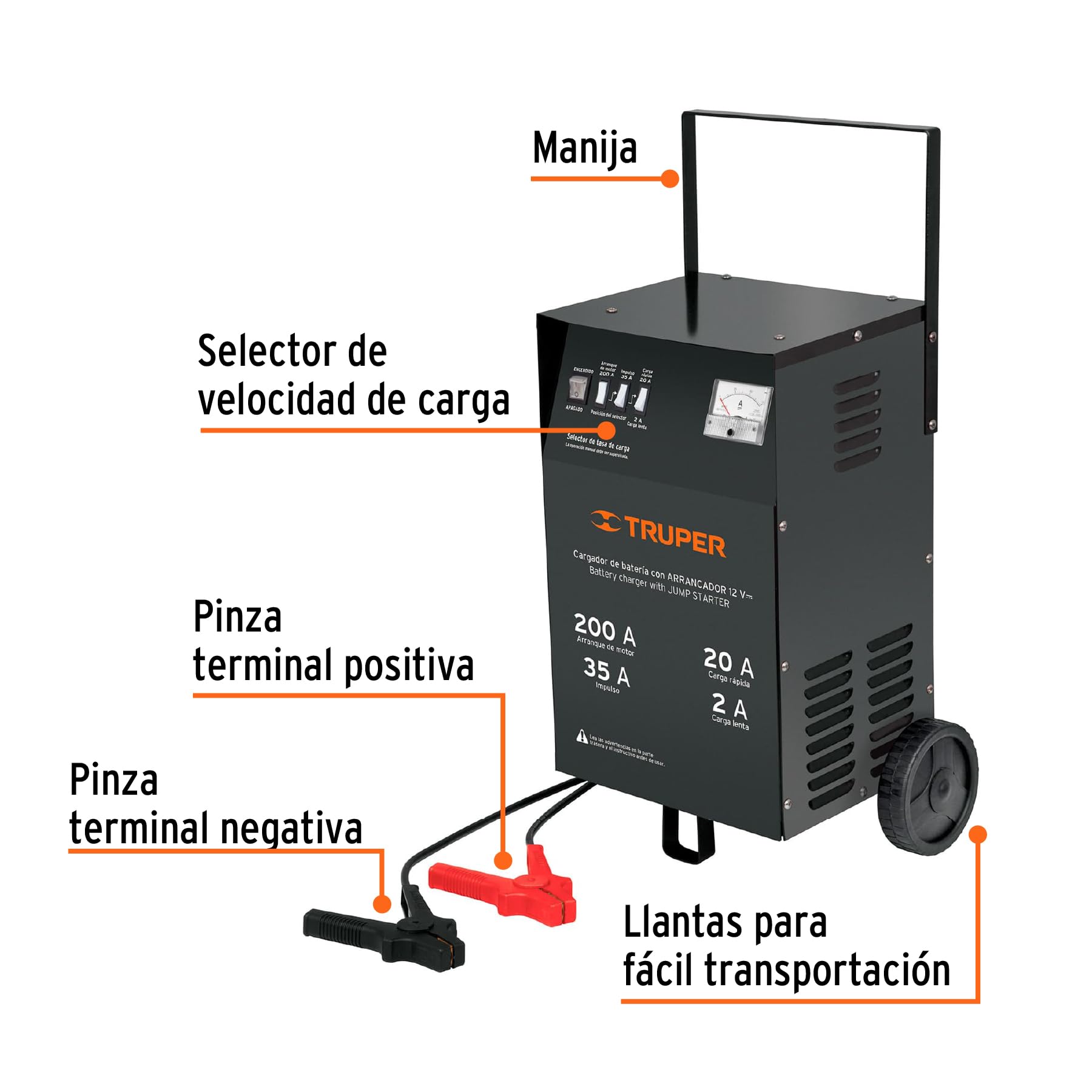 TRUPER CARBA-200 12V 200 Amp Automatic Car Battery Charger - Fast Charging for Cars, Trucks, SUVs & Marine Batteries - Perfect for Home Garage, Roadside Emergencies & Winter Maintenance